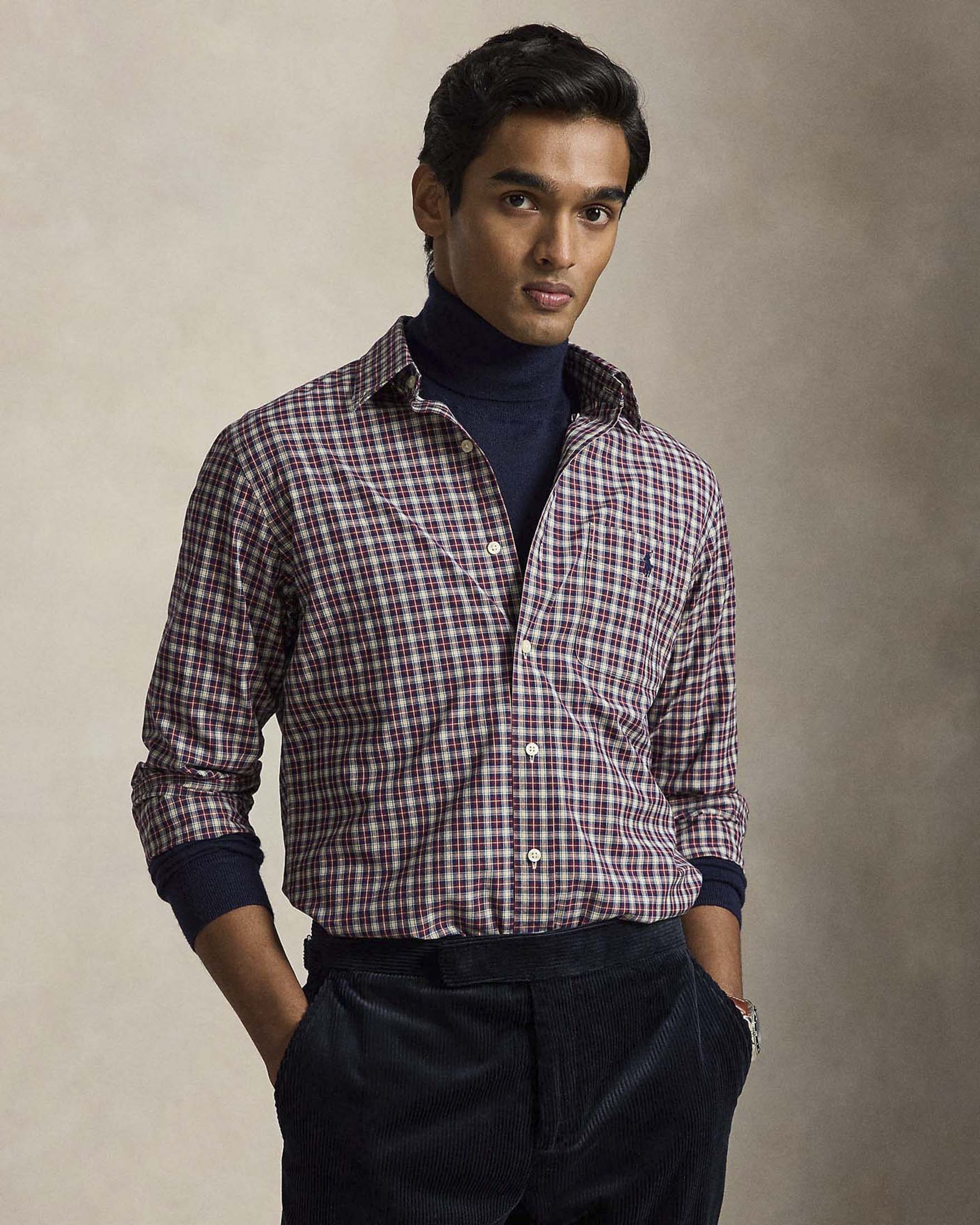 Camicia custom-fit Polo Ralph Lauren a quadri rossi bianchi e blu in cotone