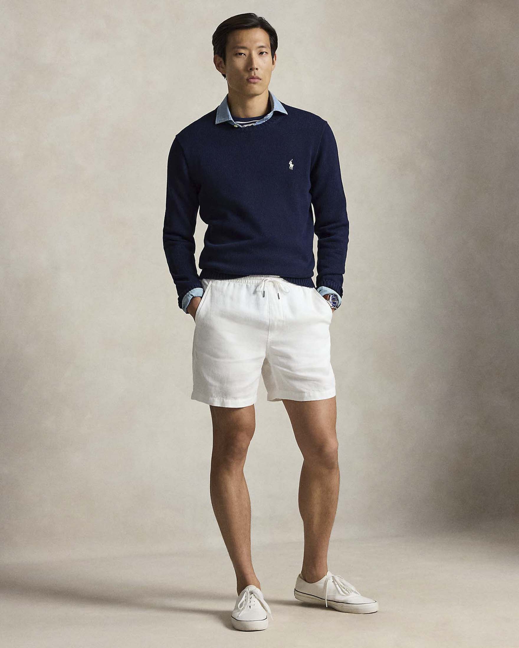 Maglia blu girocollo in puro cotone finezza 5 regular-fit