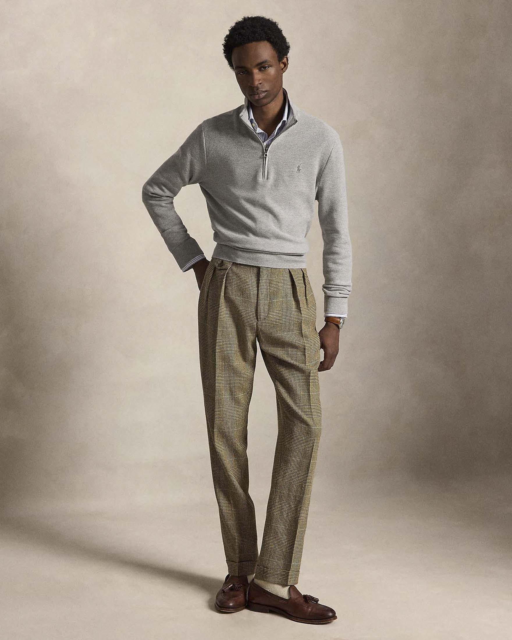 Maglione con mezza zip Polo Ralph Lauren grigio in cotone punto pepe