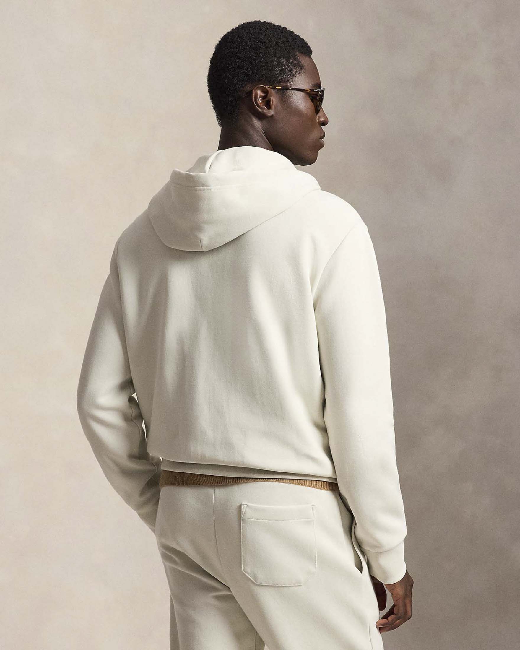 Felpa Polo Ralph Lauren panna in interlock di cotone con cappuccio e chiusura zip image