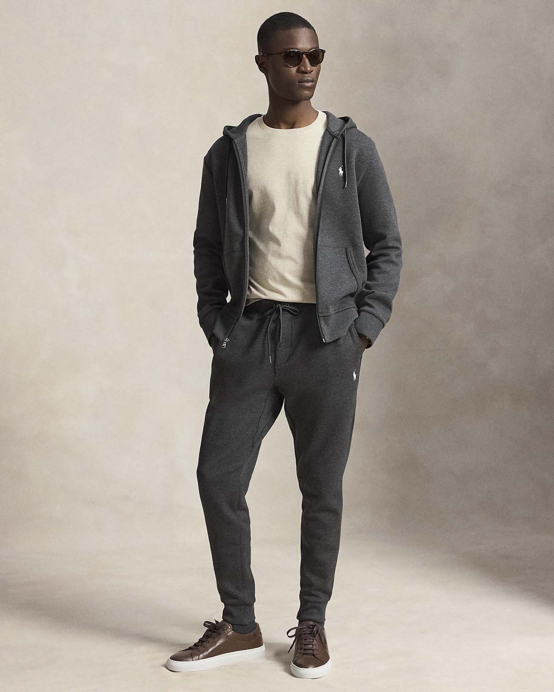 Felpa Polo Ralph Lauren antracite in interlock di cotone con cappuccio e chiusura zip