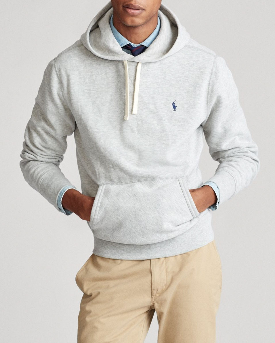 Felpa Polo Ralph Lauren grigia in cotone con cappuccio e logo pony ricamato sul petto