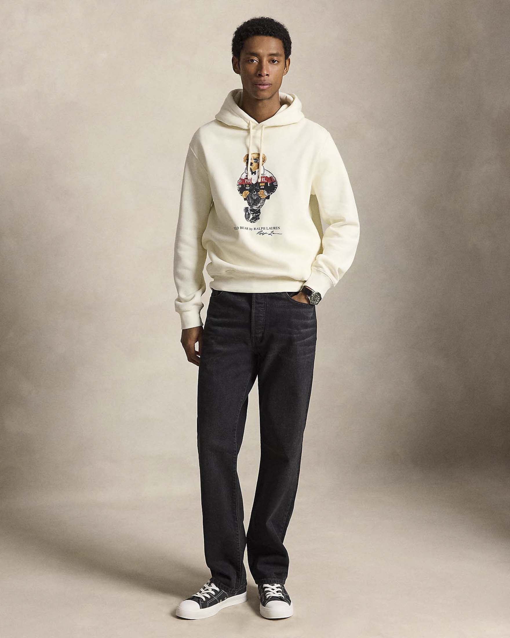 Felpa con cappuccio Polo Ralph Lauren avorio con Polo Bear