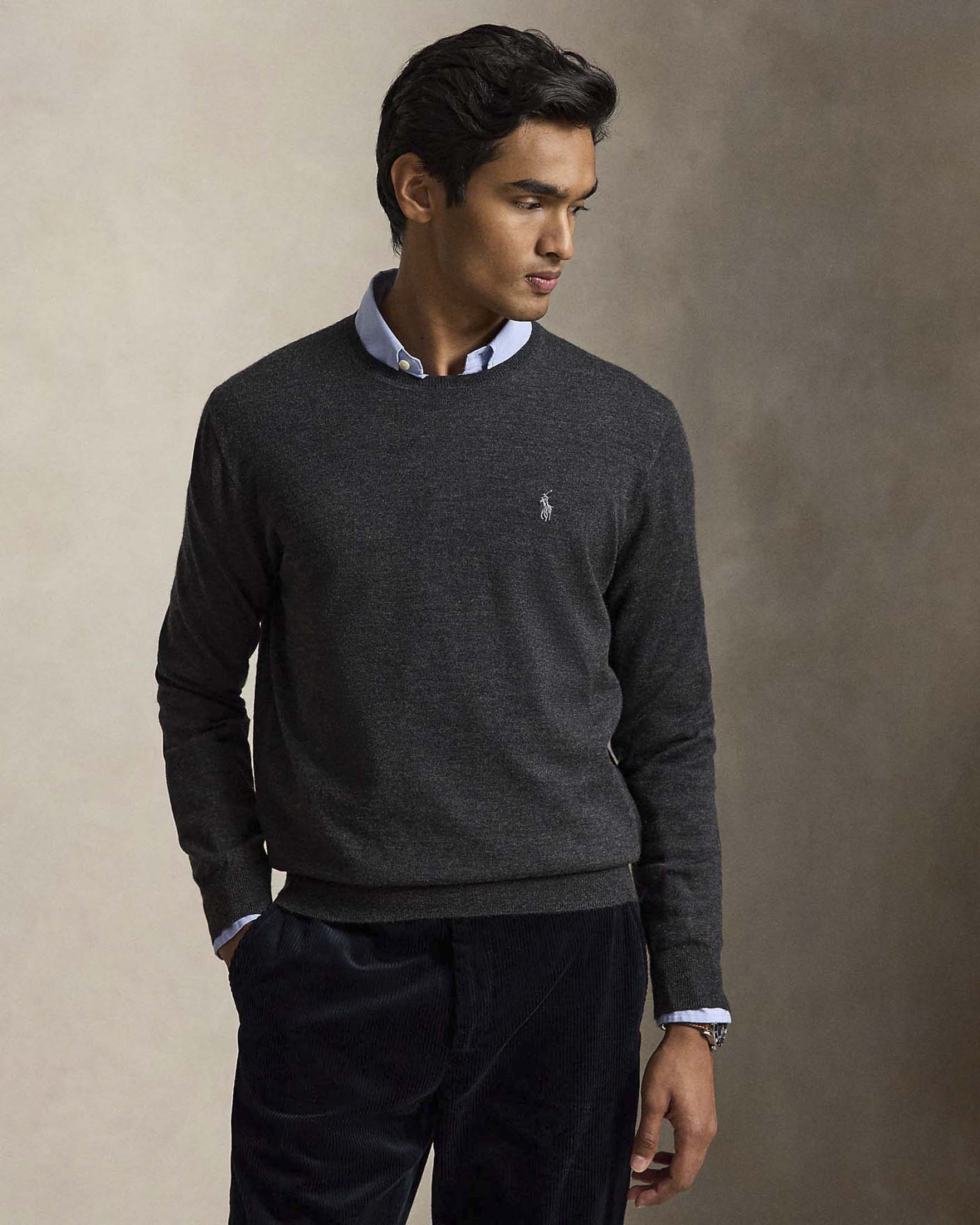 Maglione girocollo Polo Ralph Lauren antracite in lana merino