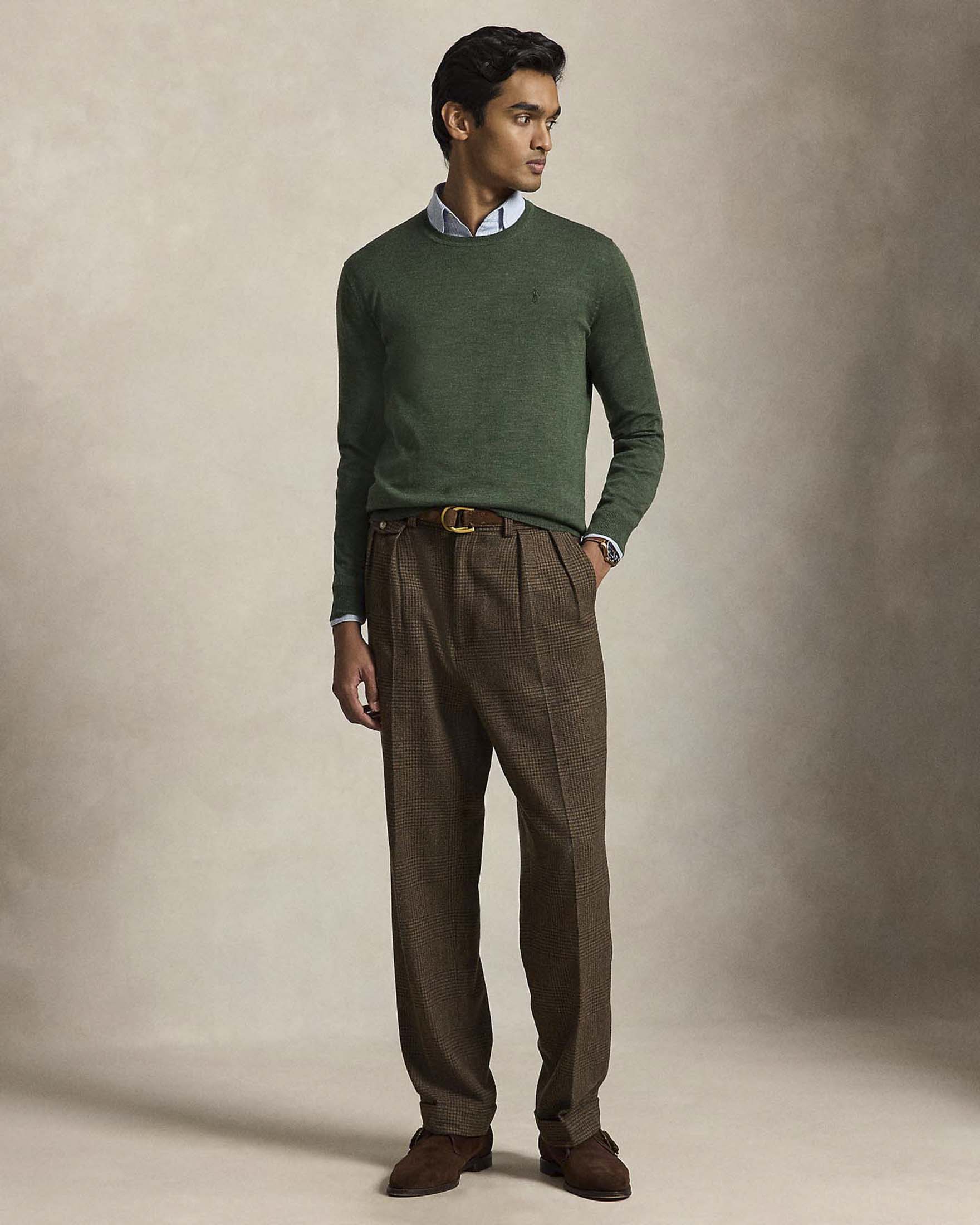 Maglione girocollo Polo Ralph Lauren verde bottiglia in lana merino