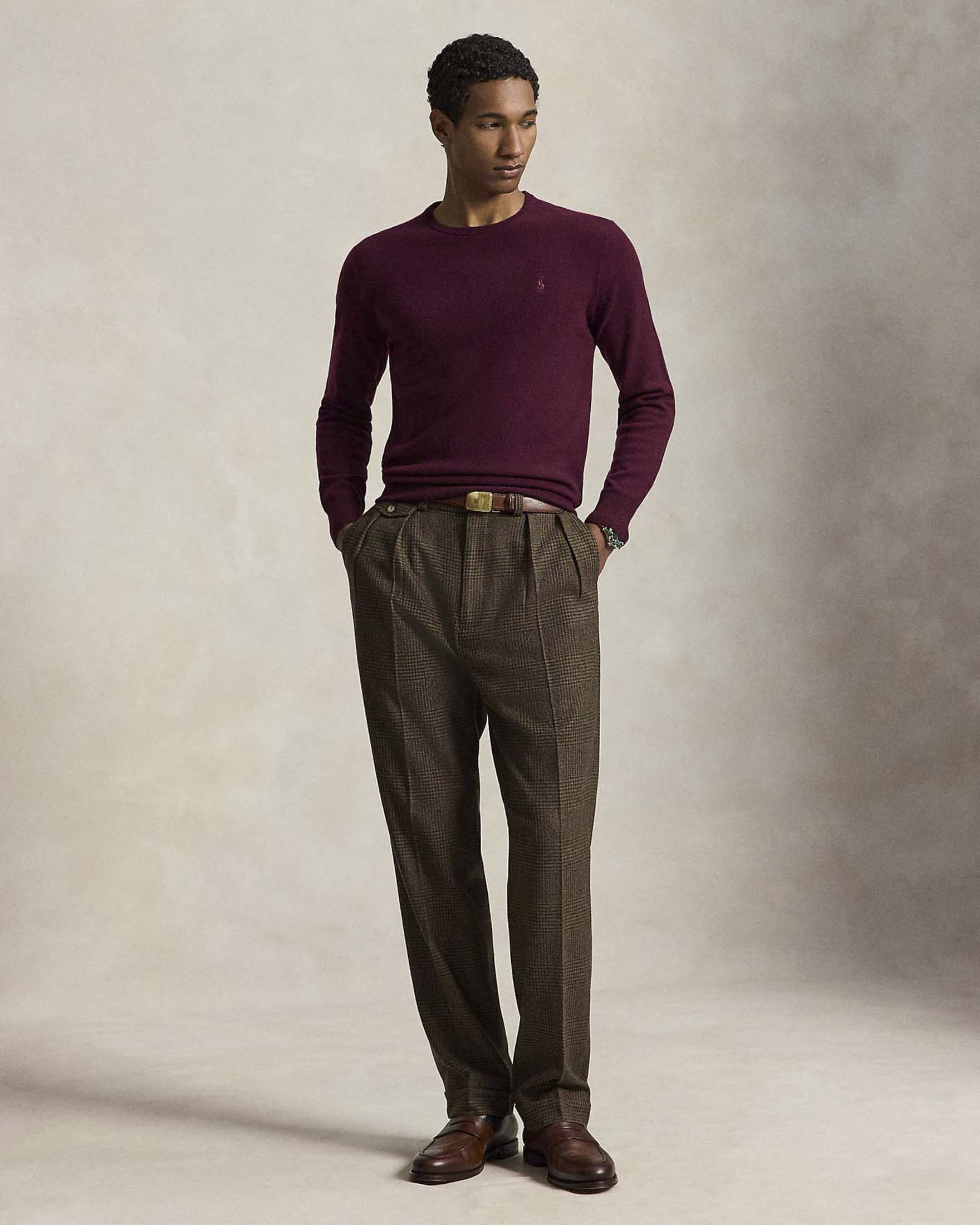 Maglia Polo Ralph Lauren bordeaux in pura lana con scollo a giro e logo pony ricamato sul petto