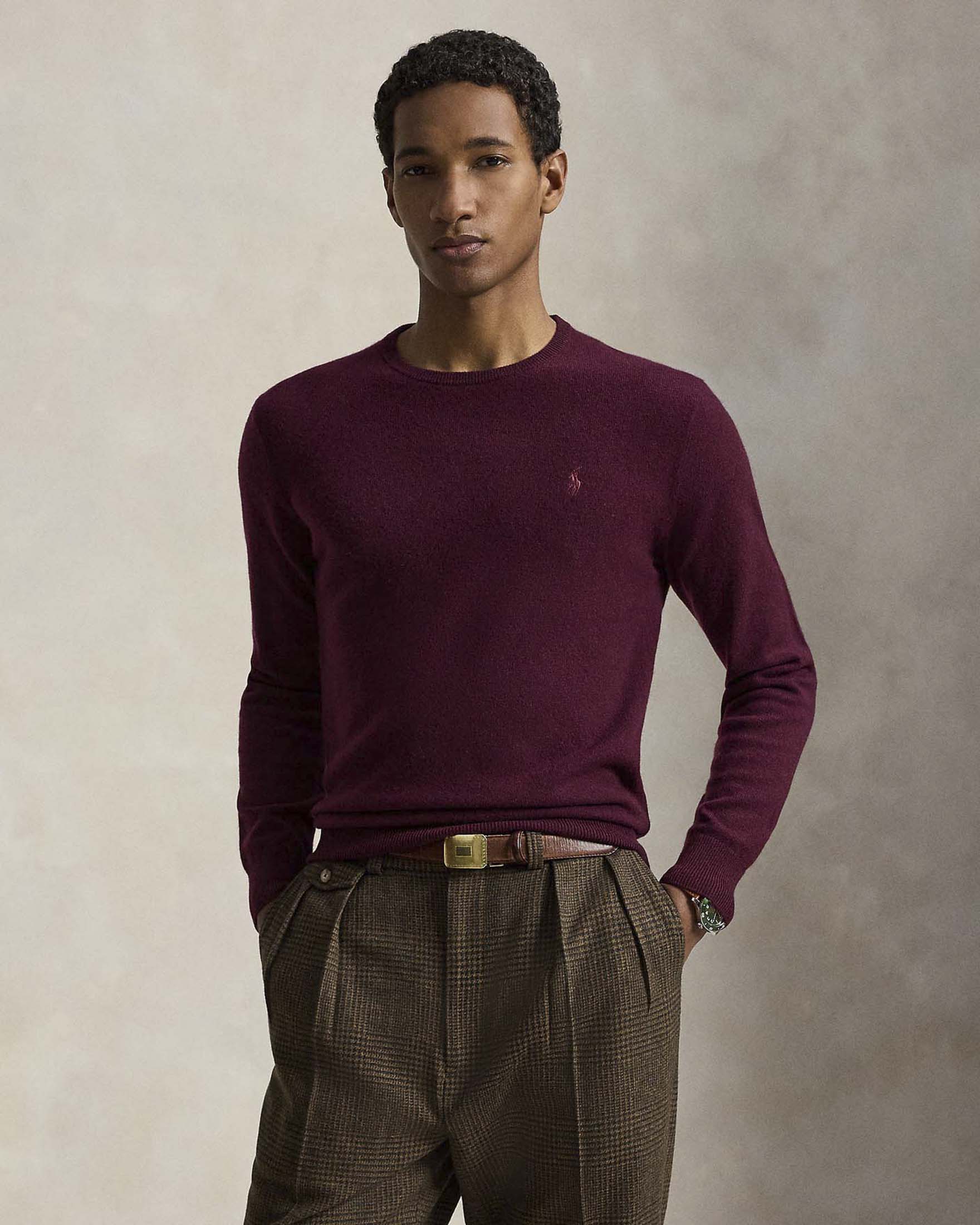 Maglia Polo Ralph Lauren bordeaux in pura lana con scollo a giro e logo pony ricamato sul petto image