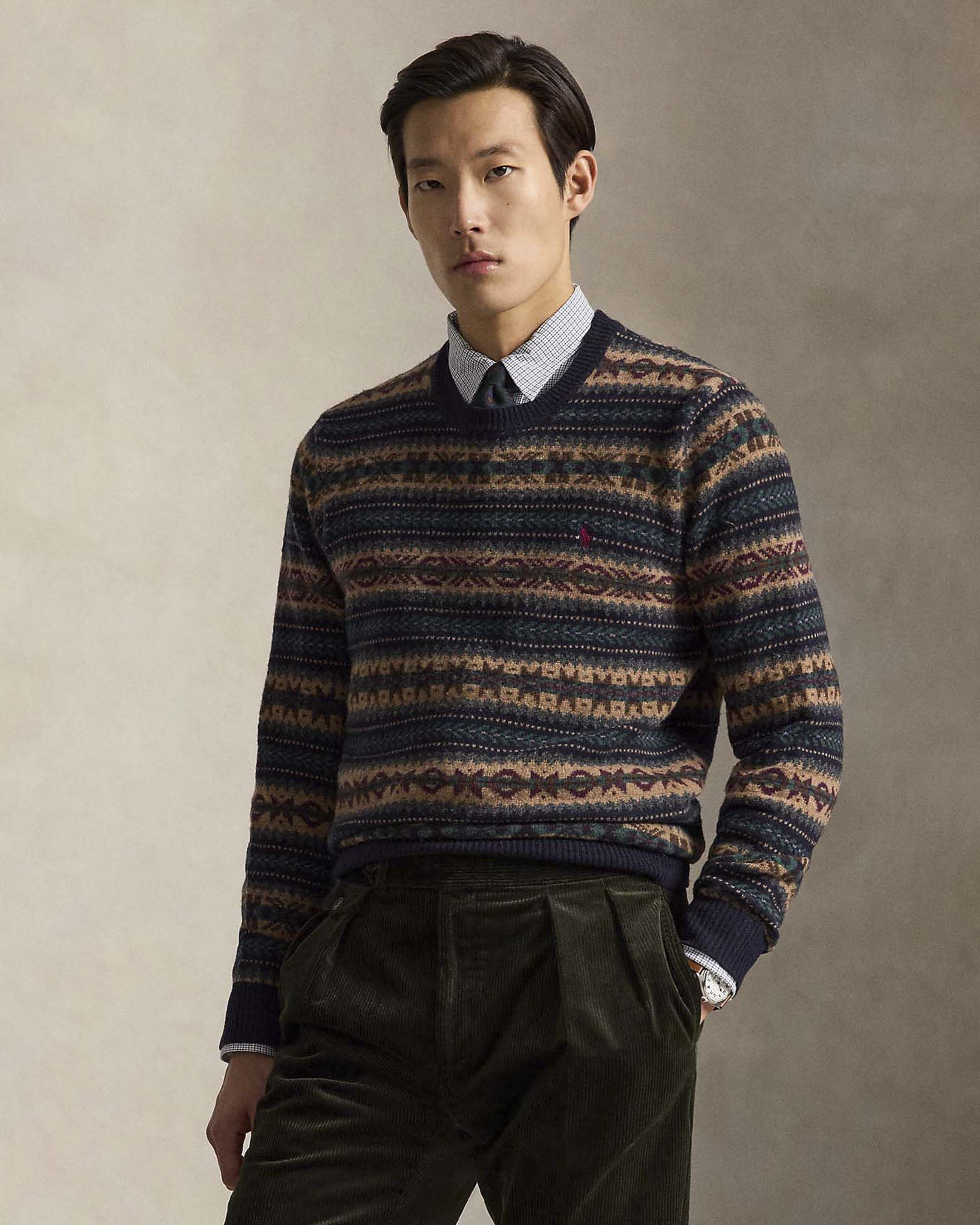 Maglione girocollo Polo Ralph Lauren in lana con motivo norvegese blu e noce