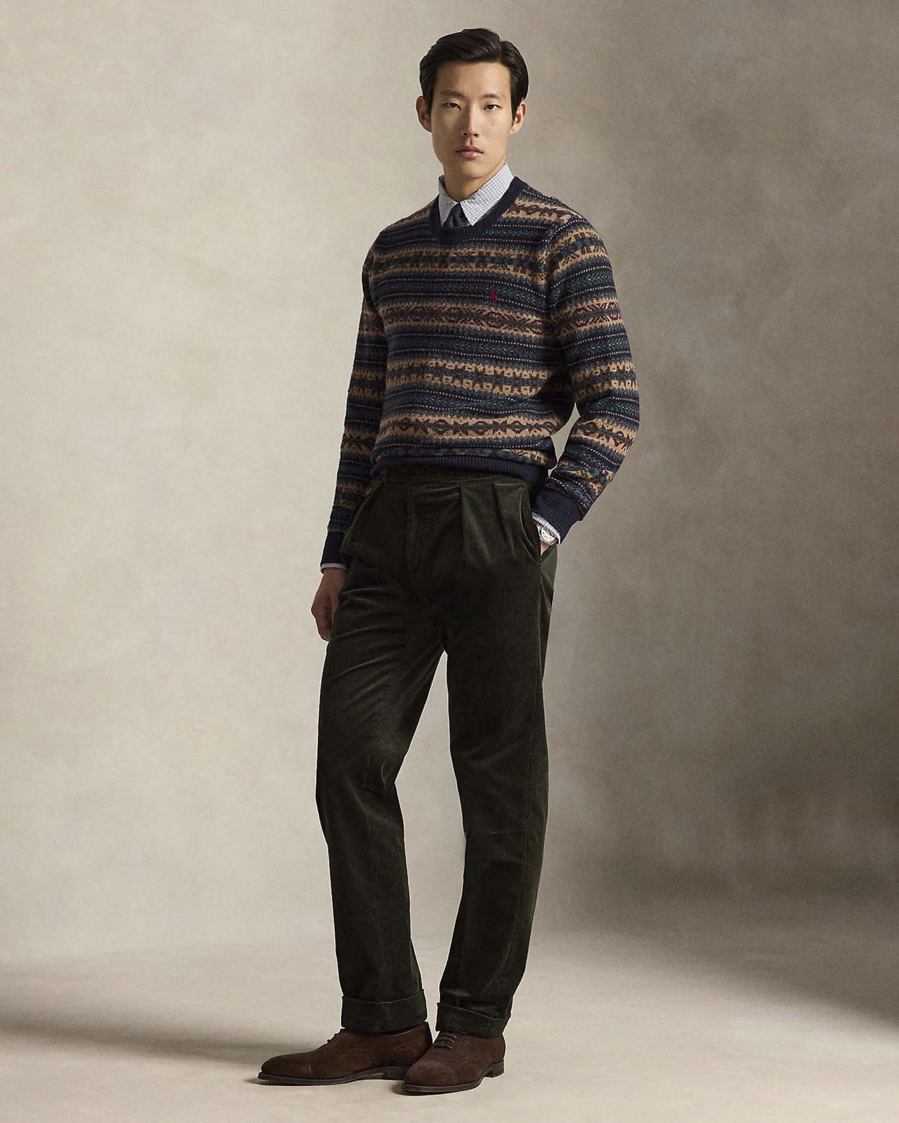 Maglione girocollo Polo Ralph Lauren in lana con motivo norvegese blu e noce image