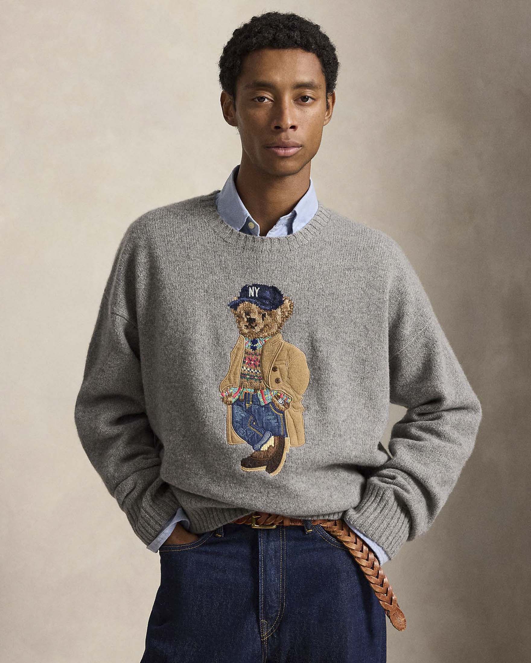 Maglione Polo Ralph Lauren grigio in lana e cashmere con Polo Bear