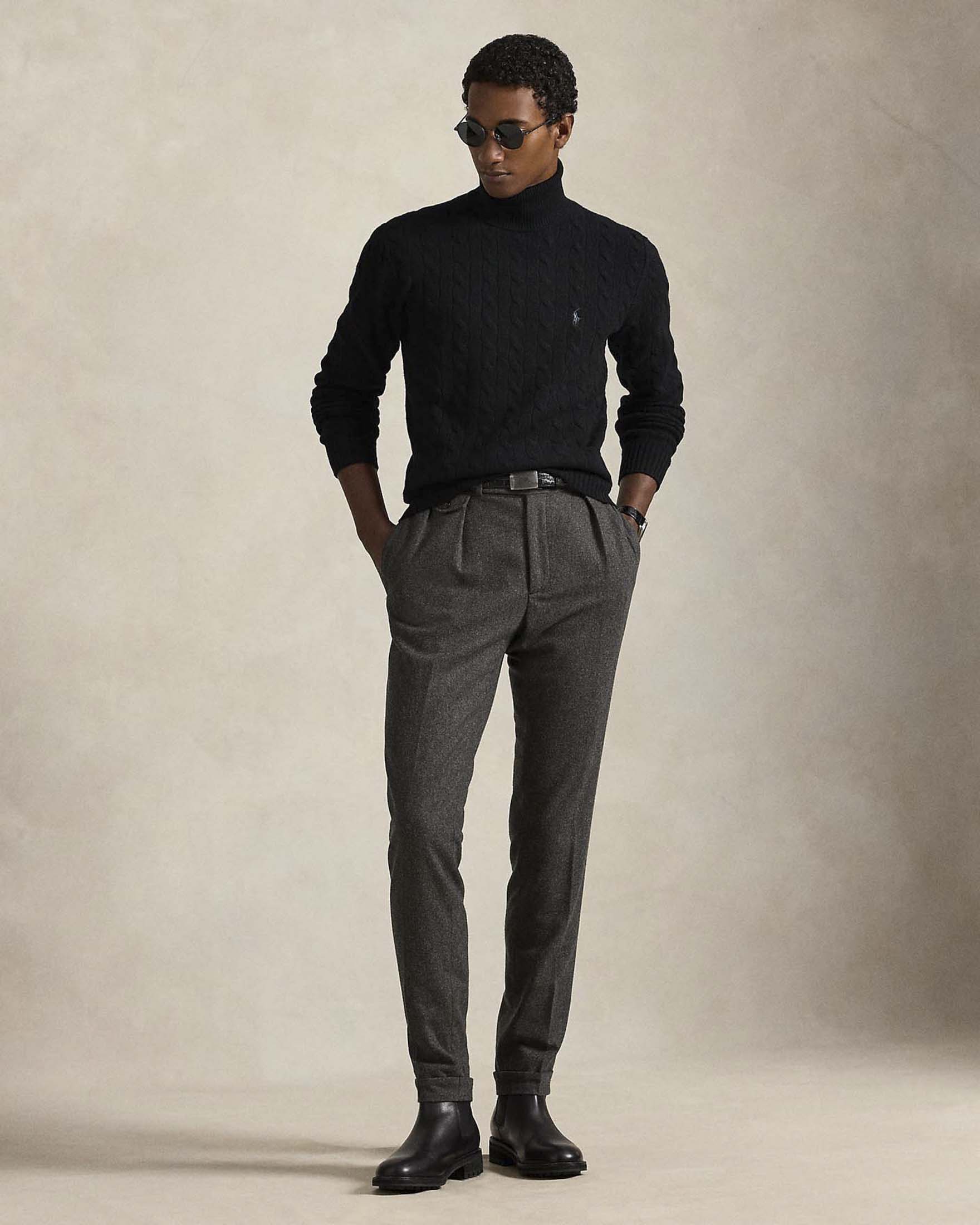 Dolcevita Polo Ralph Lauren nero in lana e cashmere a trecce