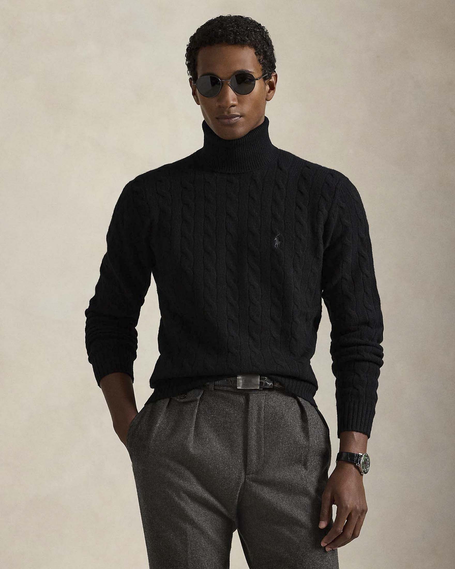 Dolcevita Polo Ralph Lauren nero in lana e cashmere a trecce image