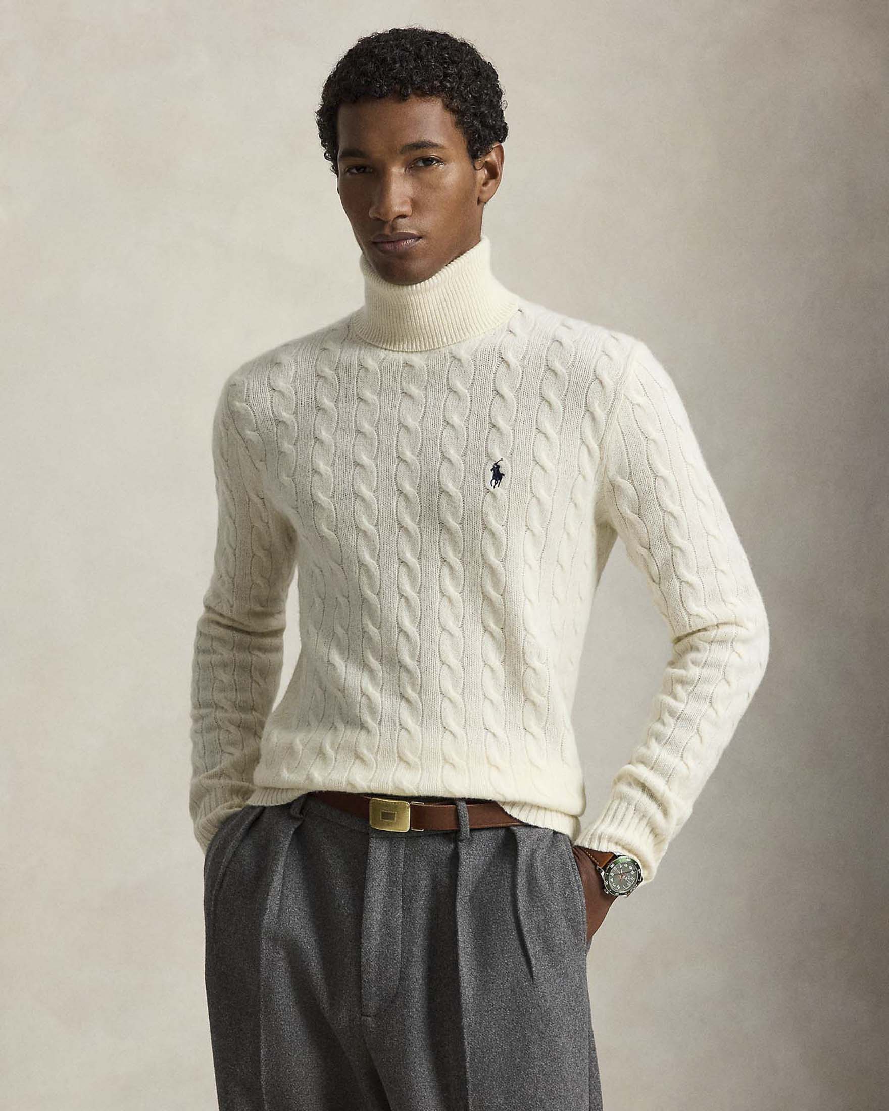 Dolcevita Polo Ralph Lauren panna in lana e cashmere a trecce image