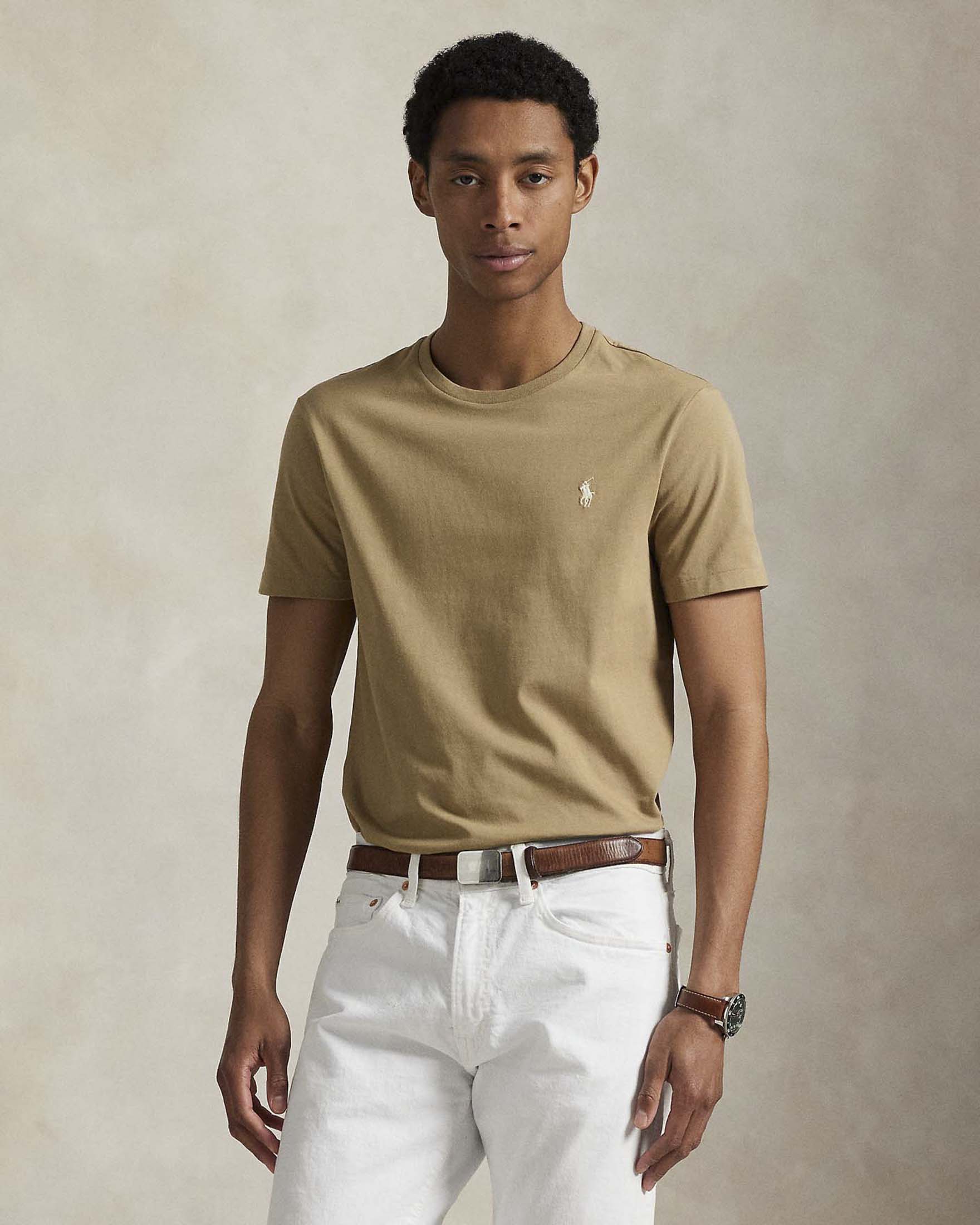T-shirt mezza manica Polo Ralph Lauren cammello custom slim-fit con logo pony image