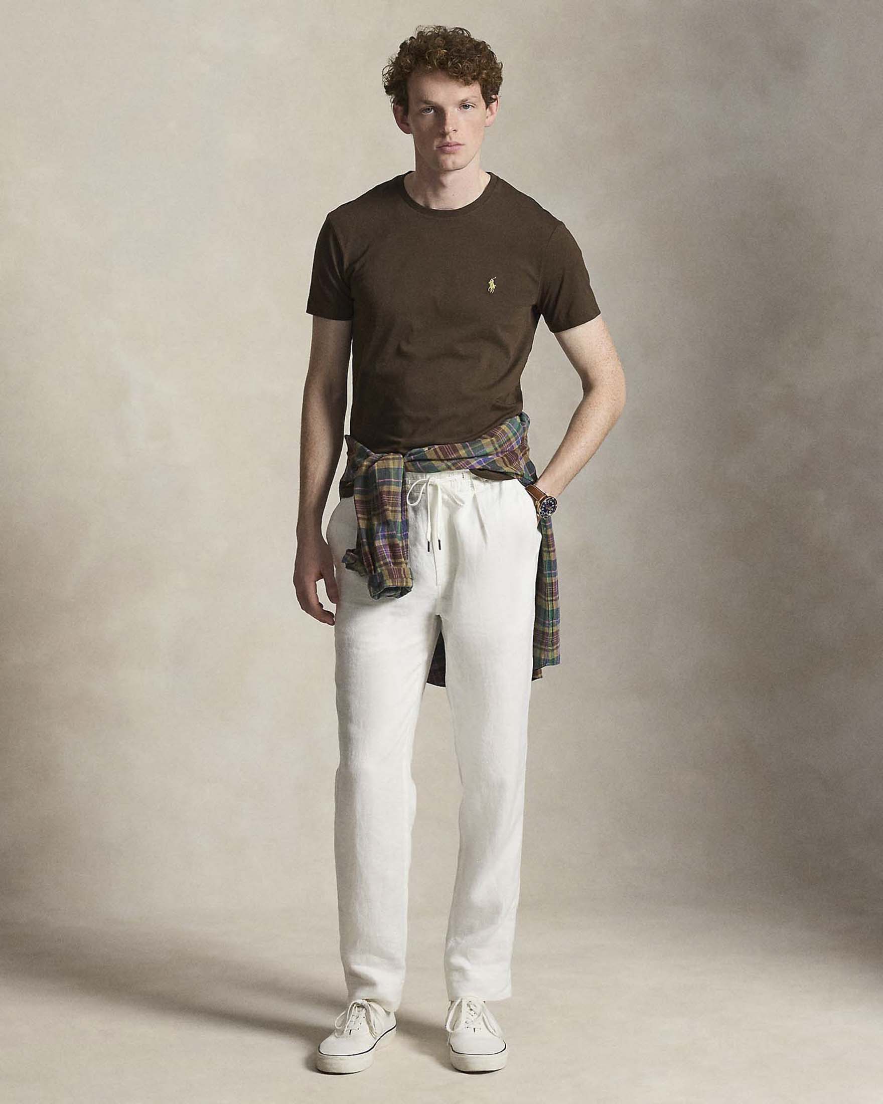 T-shirt mezza manica Polo Ralph Lauren marrone custom slim-fit con logo pony