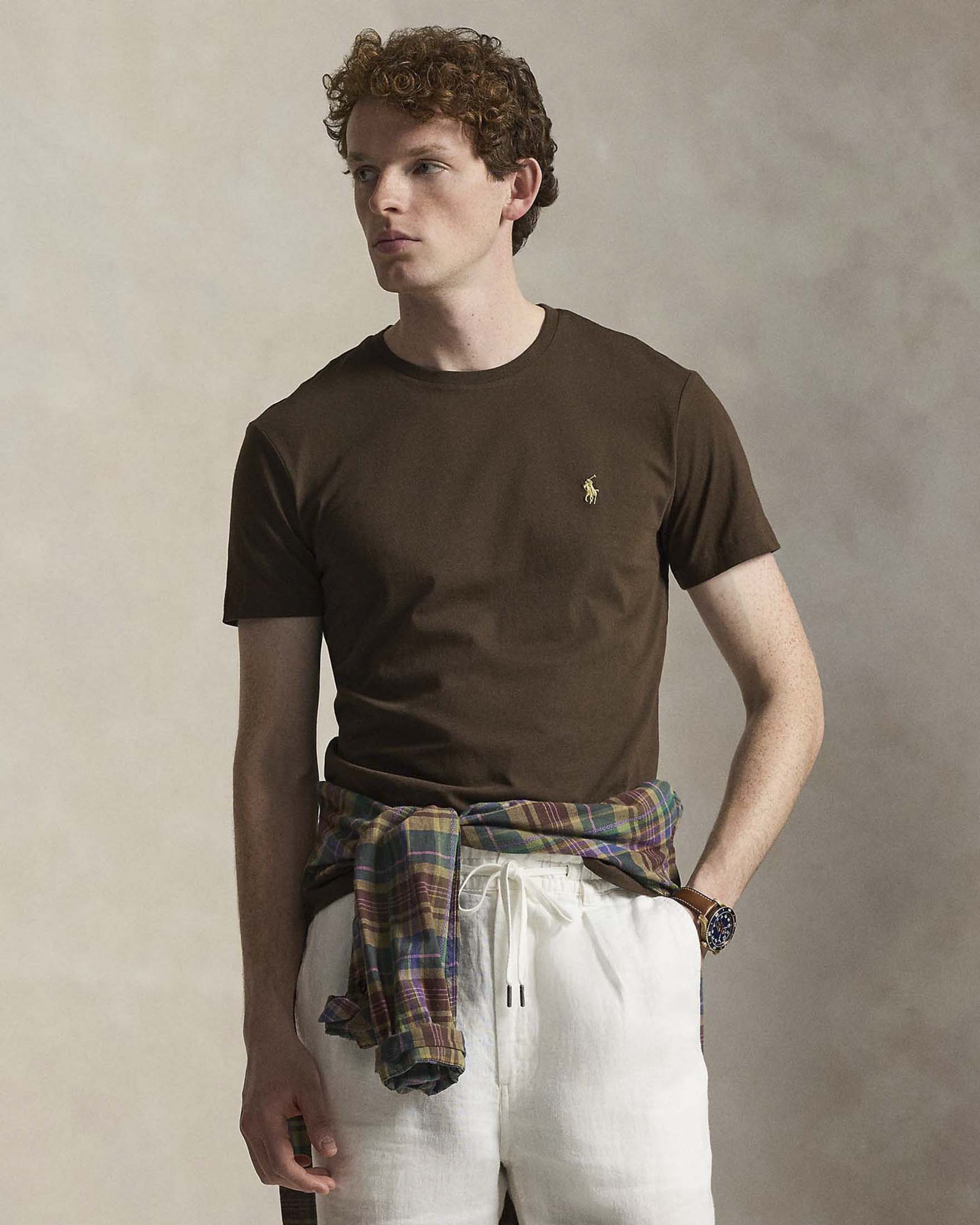 T-shirt mezza manica Polo Ralph Lauren marrone custom slim-fit con logo pony image
