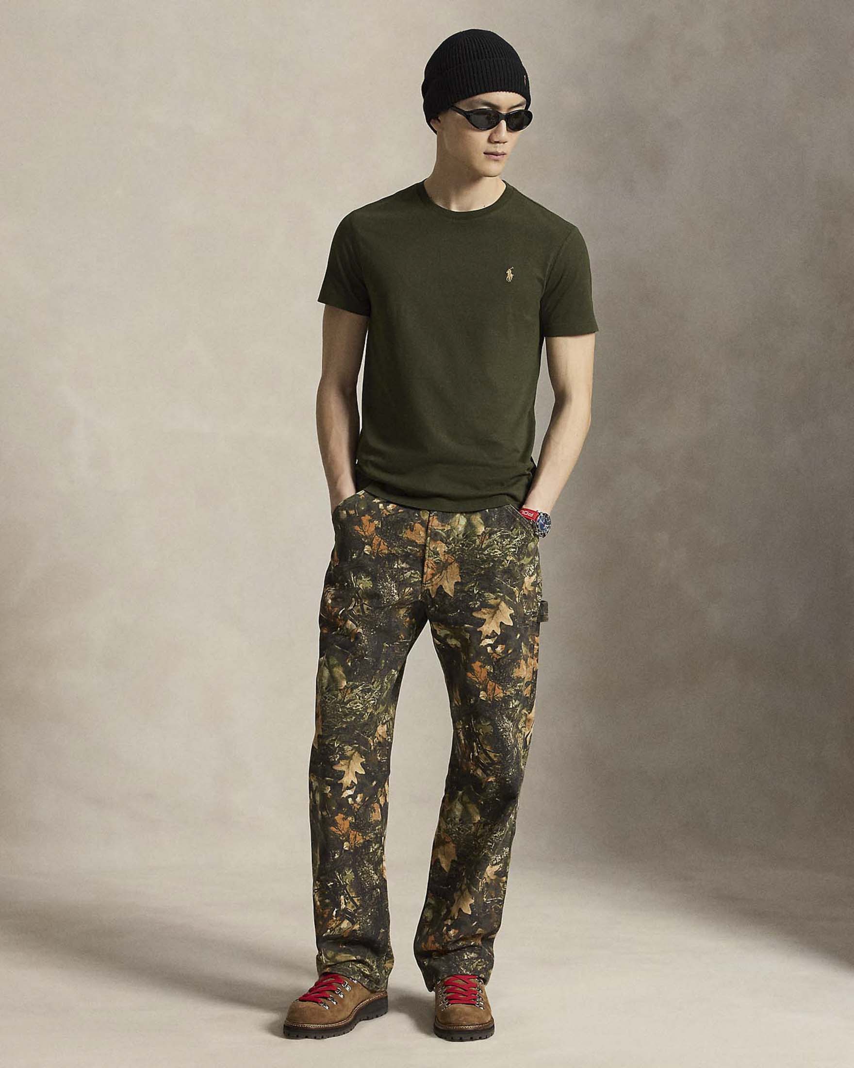 T-shirt mezza manica Polo Ralph Lauren verde militare custom slim-fit con logo pony