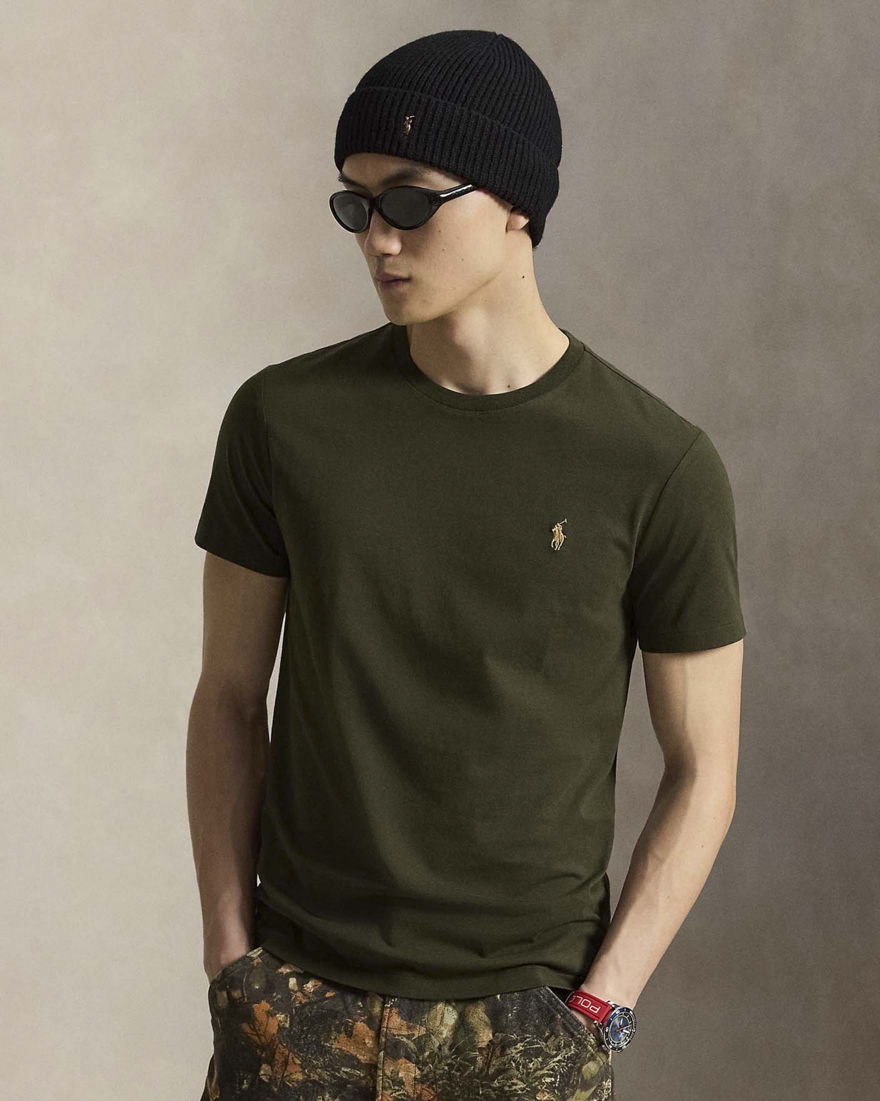 T-shirt mezza manica Polo Ralph Lauren verde militare custom slim-fit con logo pony image