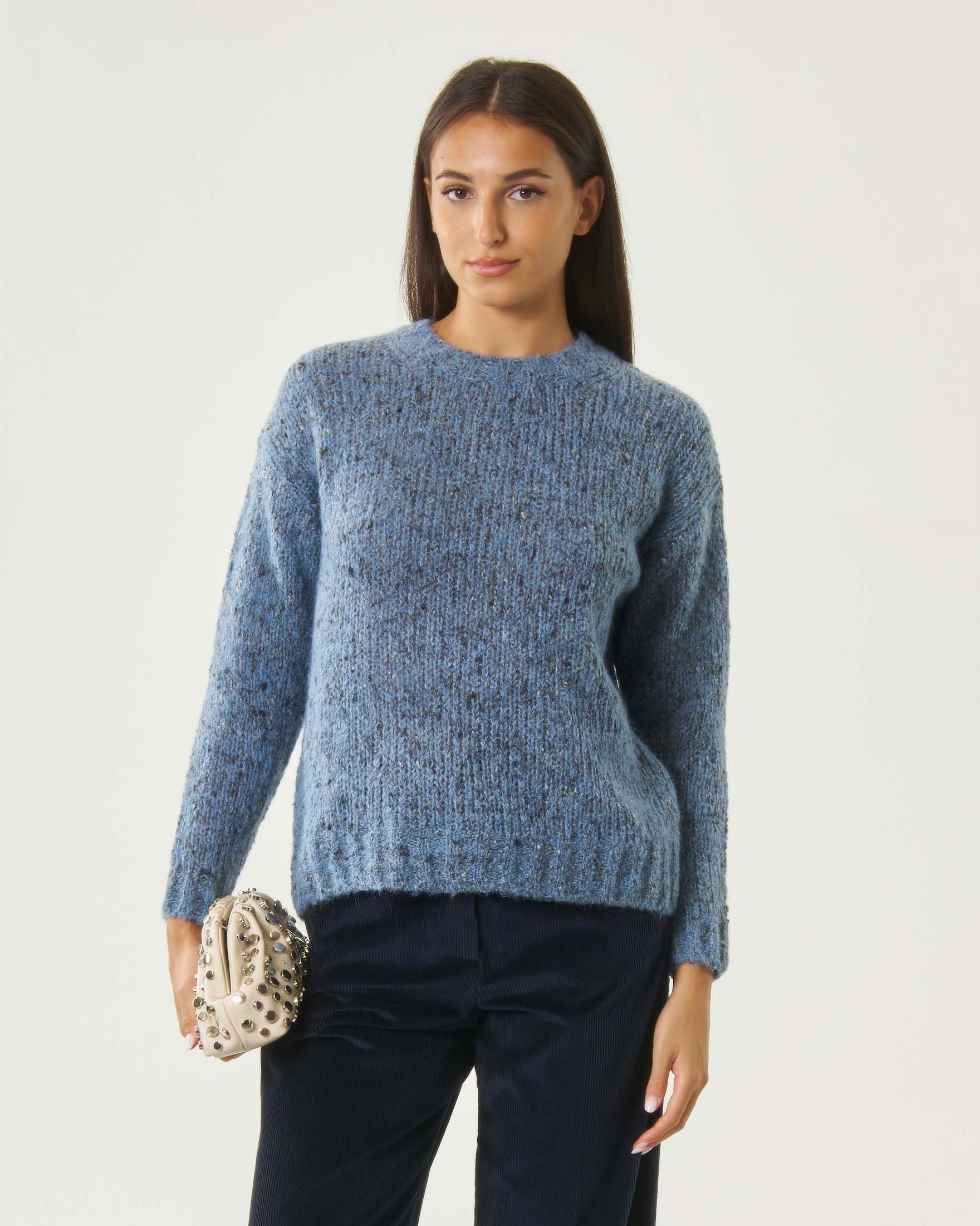 Maglia oversize Weekend Max Mara azzurra in misto alpaca cotone e lana effetto tweed