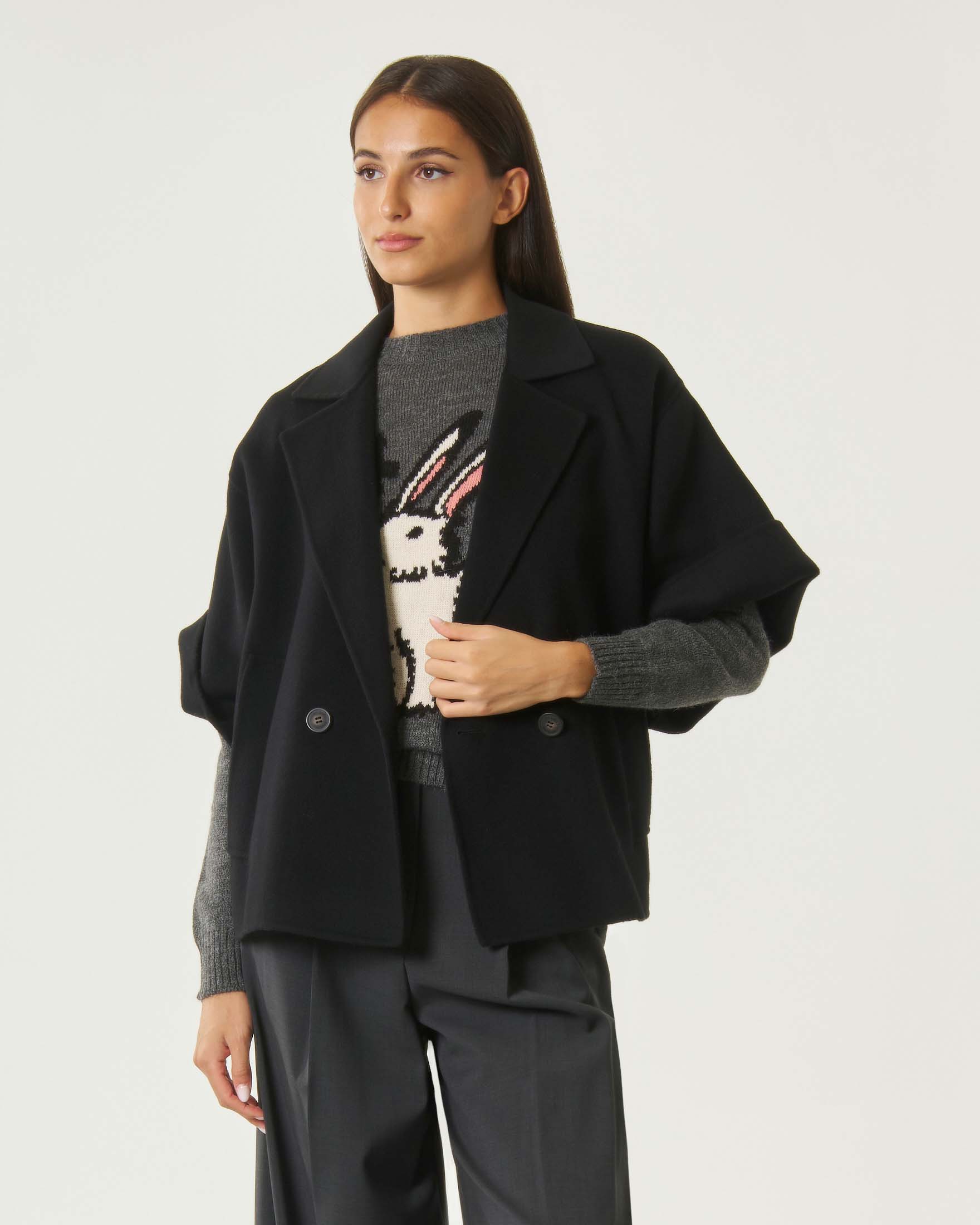 Caban doppiopetto Weekend Max Mara nero in doppio drap di pura lana
