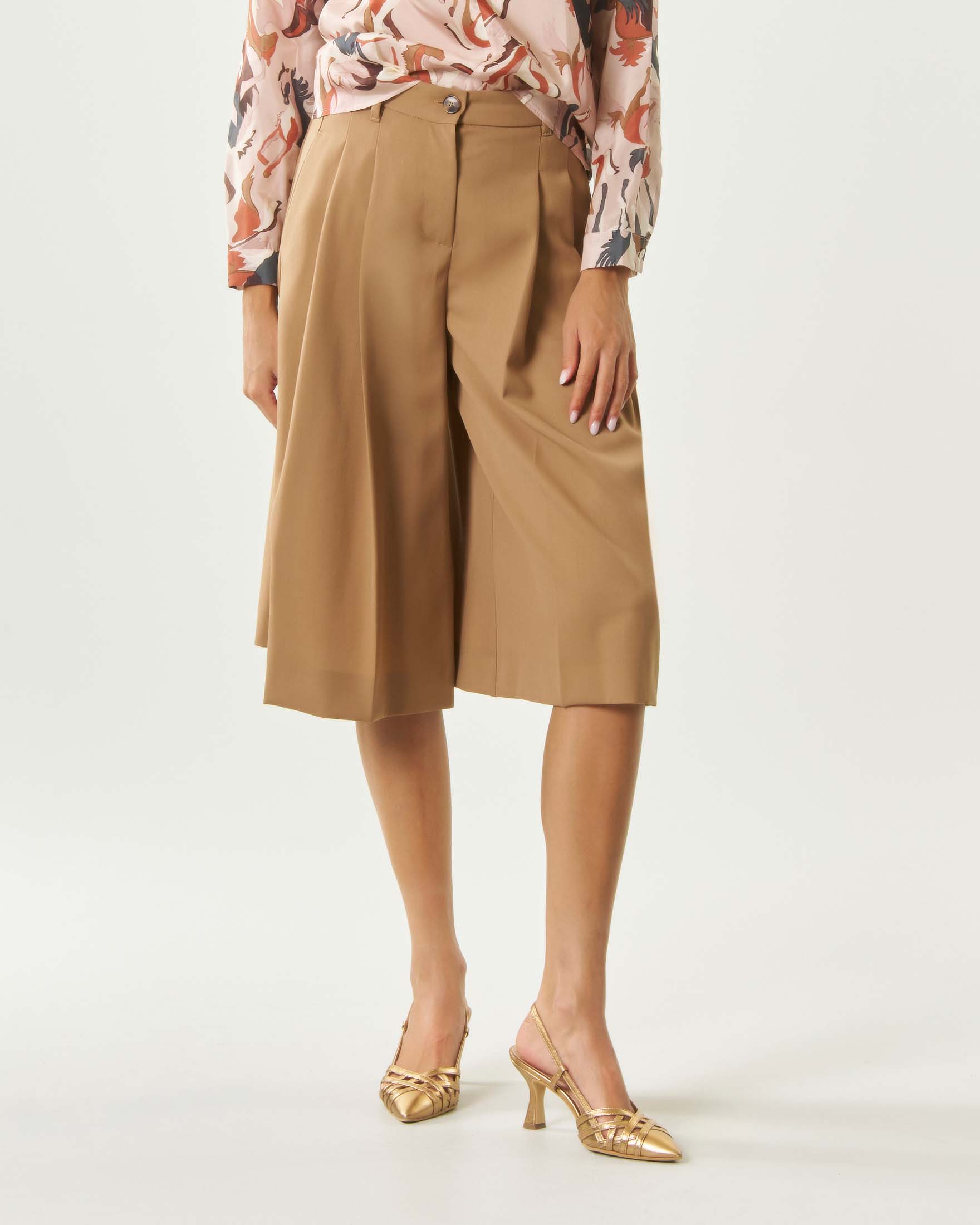 Pantaloni culotte Marella Sport color cammello in gabardina di misto lana con tasche laterali image