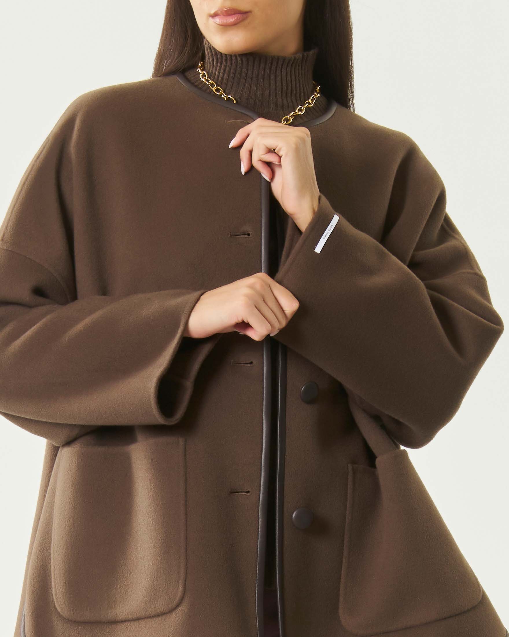 Cappa Marella Sport marrone in double di misto lana con dettagli in vera pelle image