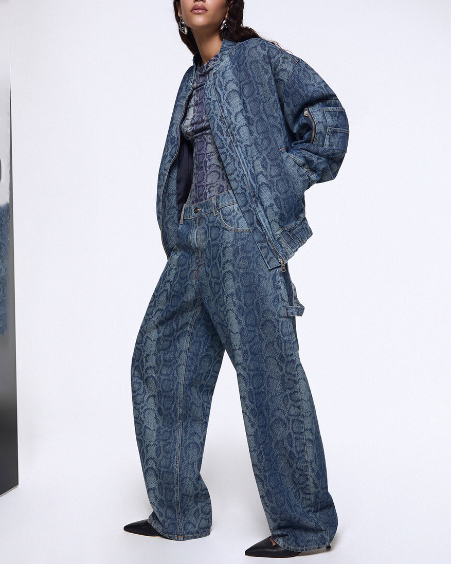 Jeans worker Elodie x Liu Jo in denim no-stretch con stampa pitonata