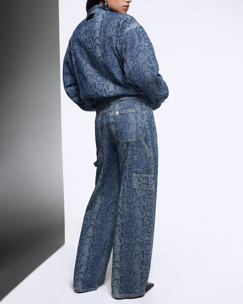 Jeans worker Elodie x Liu Jo in denim no-stretch con stampa pitonata image