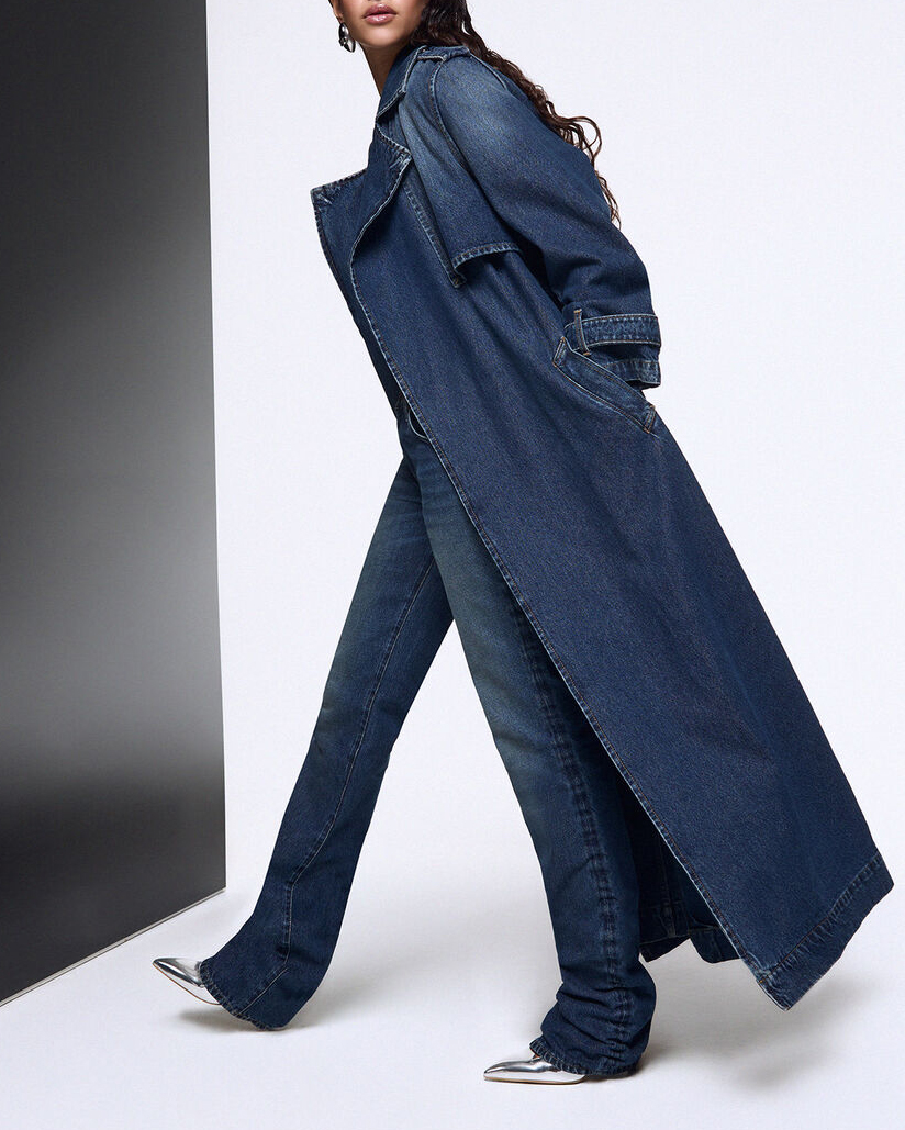 Trench lungo Elodie x Liu Jo in denim no-stretch con bavoletta sul retro e pettine sul davanti