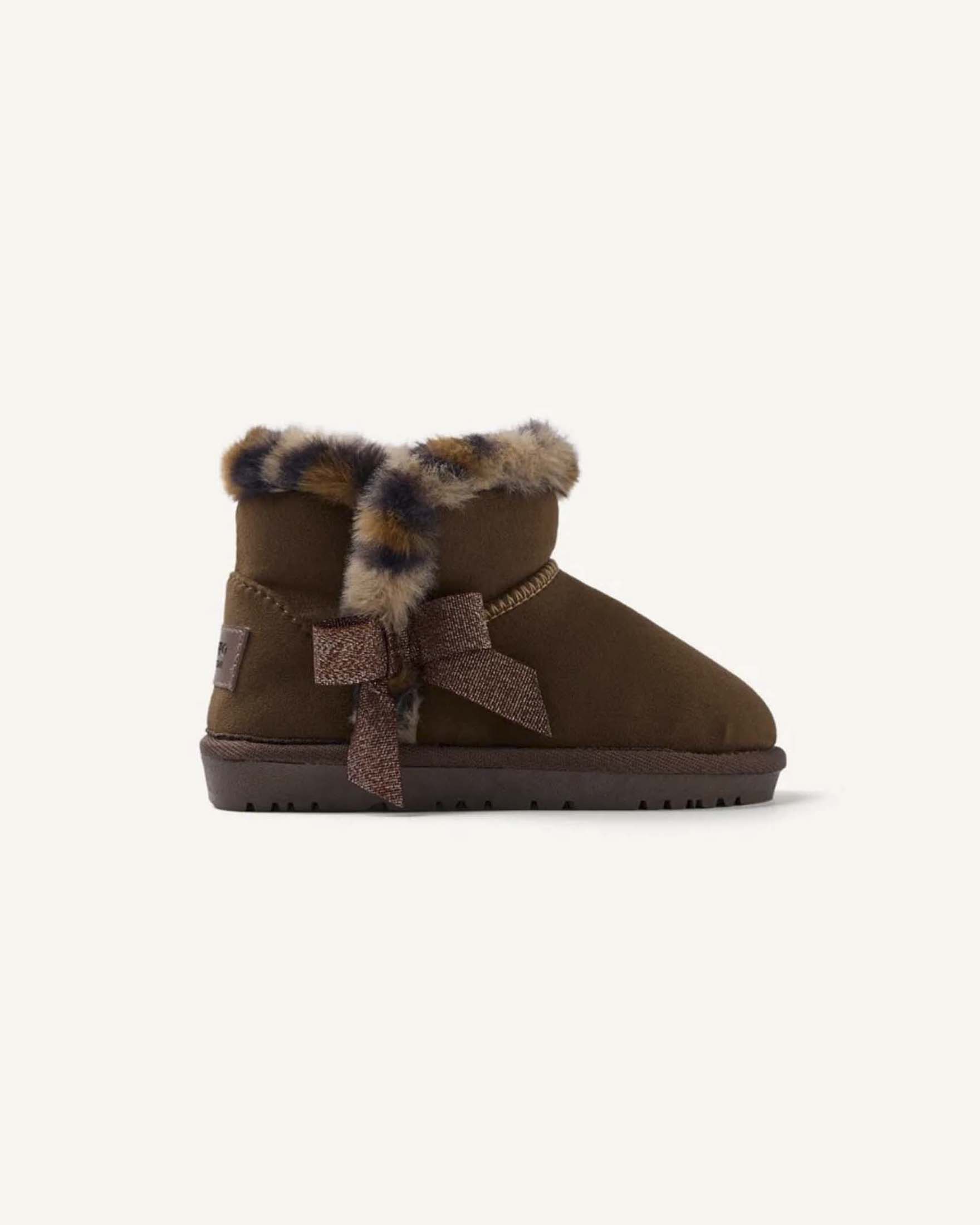 Stivaletto marrone Gioseppo con fiocco e pelliccia leopardata