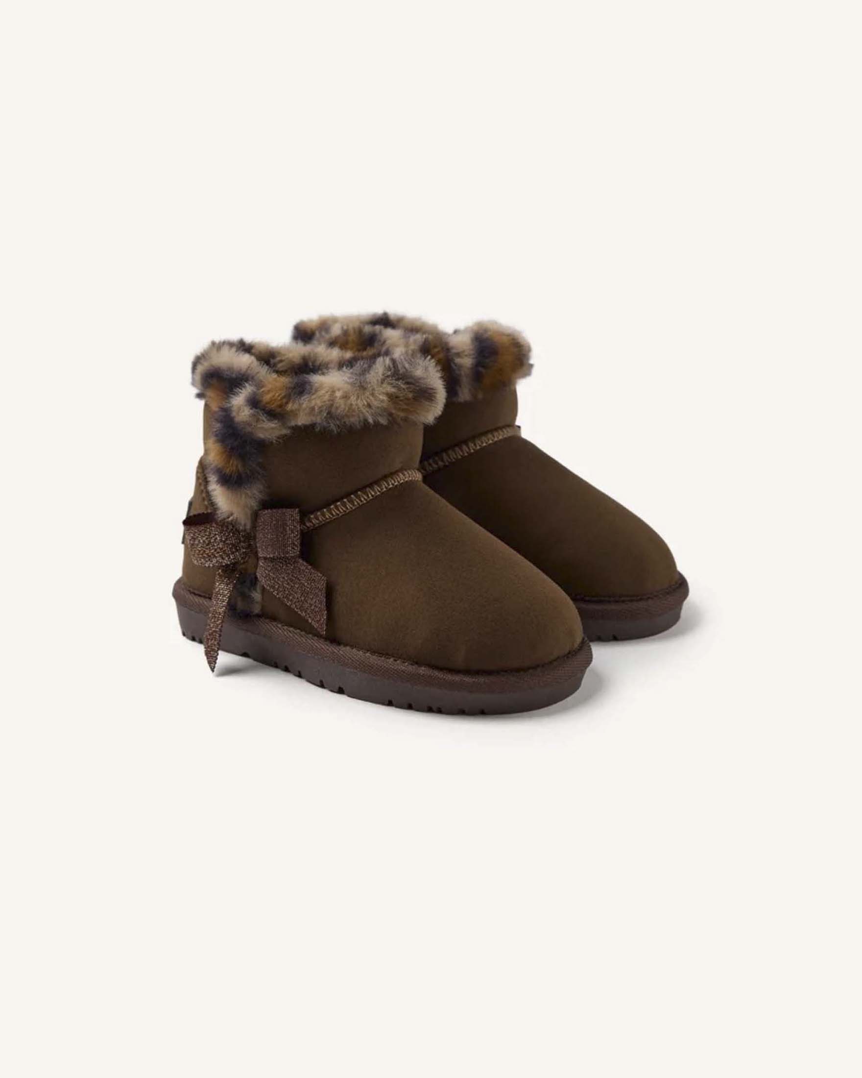 Stivaletto marrone Gioseppo con fiocco e pelliccia leopardata image