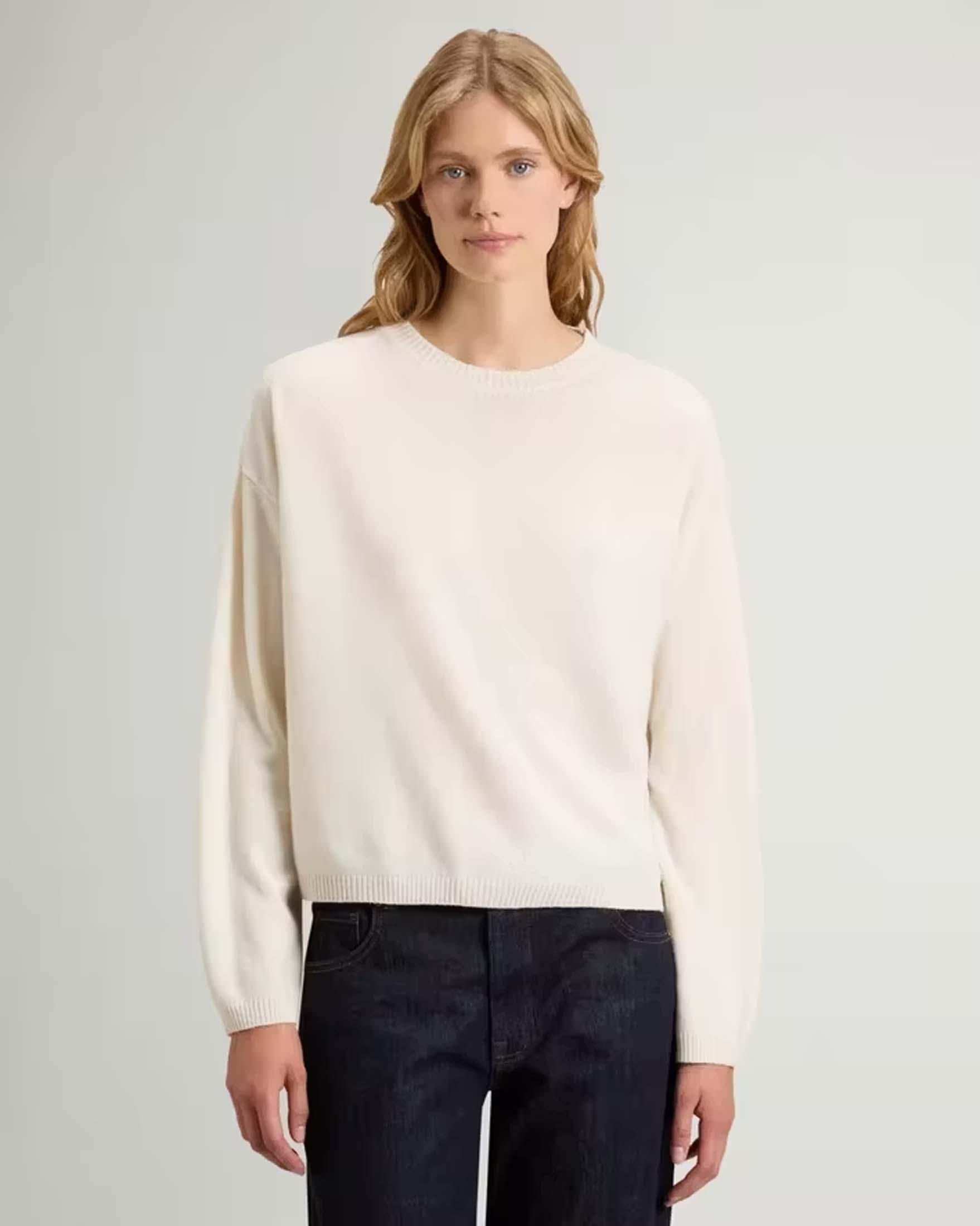 Maglione girocollo Woolrich color cammello in misto lana e cashmere