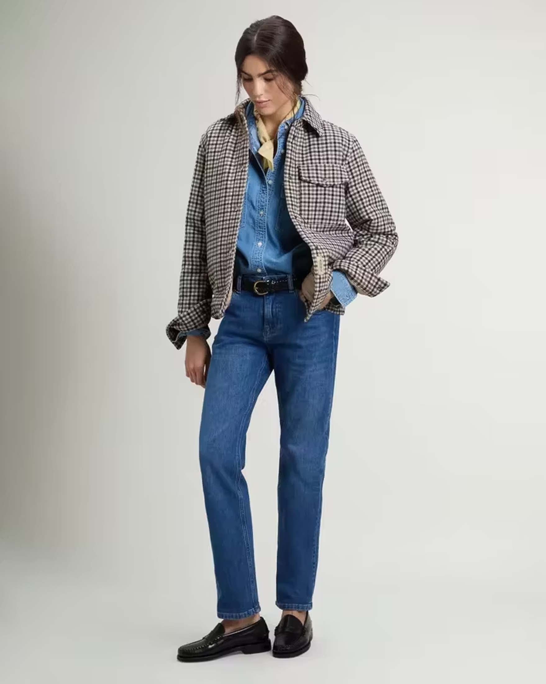 Giacca a camicia Alaskan Woolrich marrone in vichy beige imbottita in misto lana image