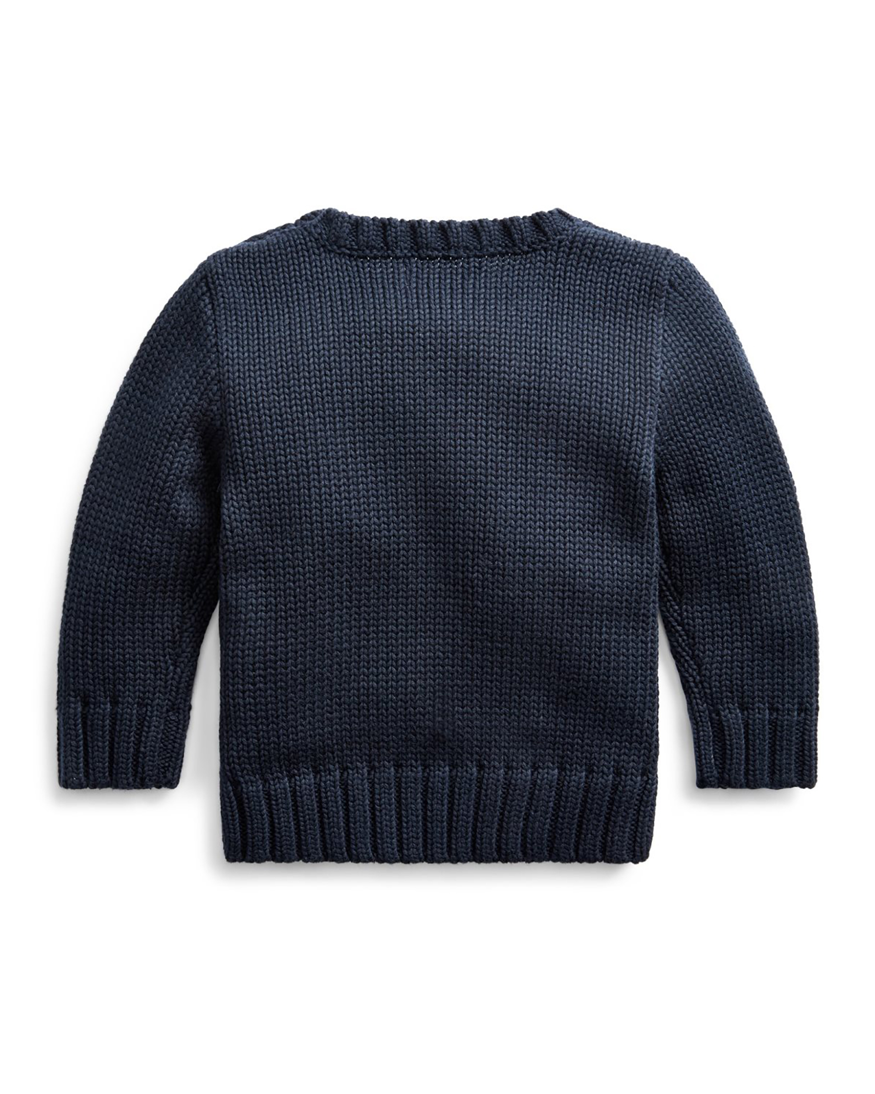 Maglia Polo Ralph Lauren blu girocollo in cotone con bandiera USA e sigla RL jacquard image