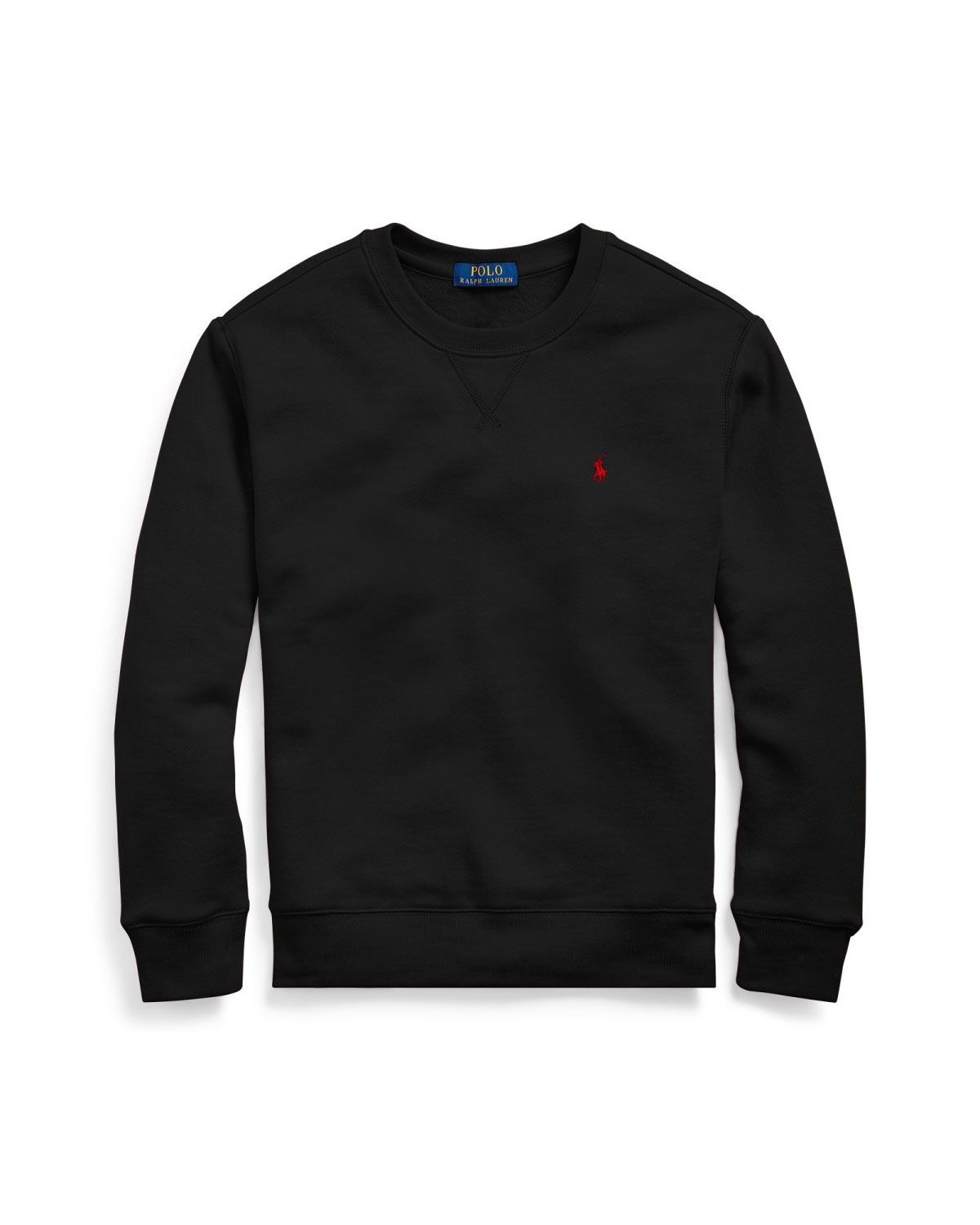 Felpa Polo Ralph Lauren nera girocollo in misto cotone con logo pony rosso