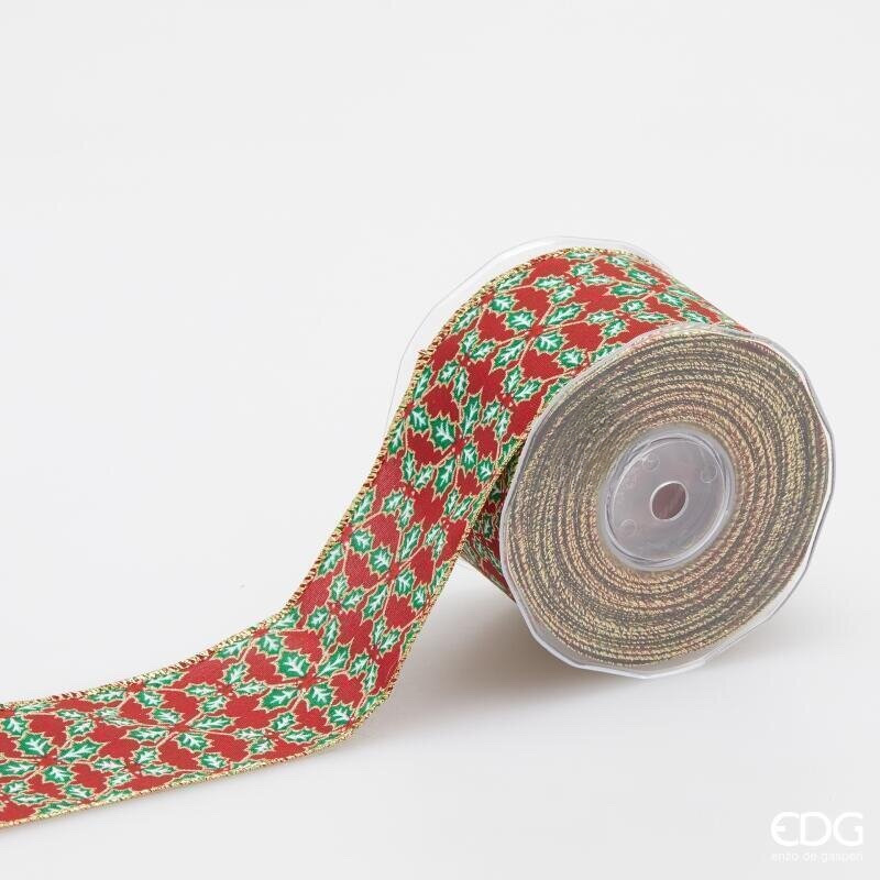 Nastro Agrifoglio Rosso 65 mm. 10 mt. Edg