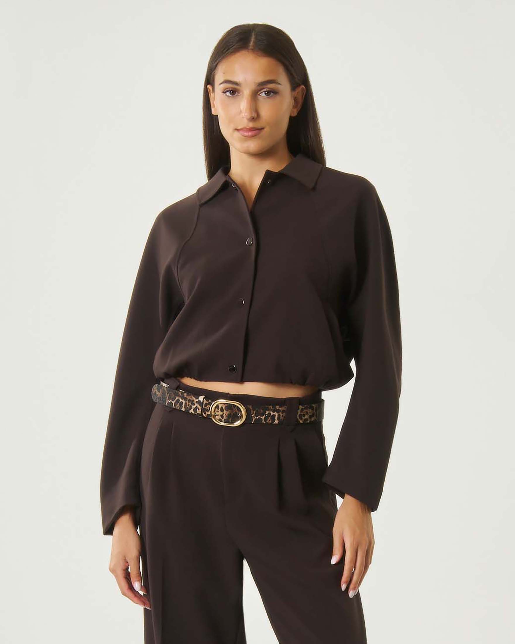 Giacca a camicia crop Attentif marrone effetto bomber con chiusura automatici e maniche raglan