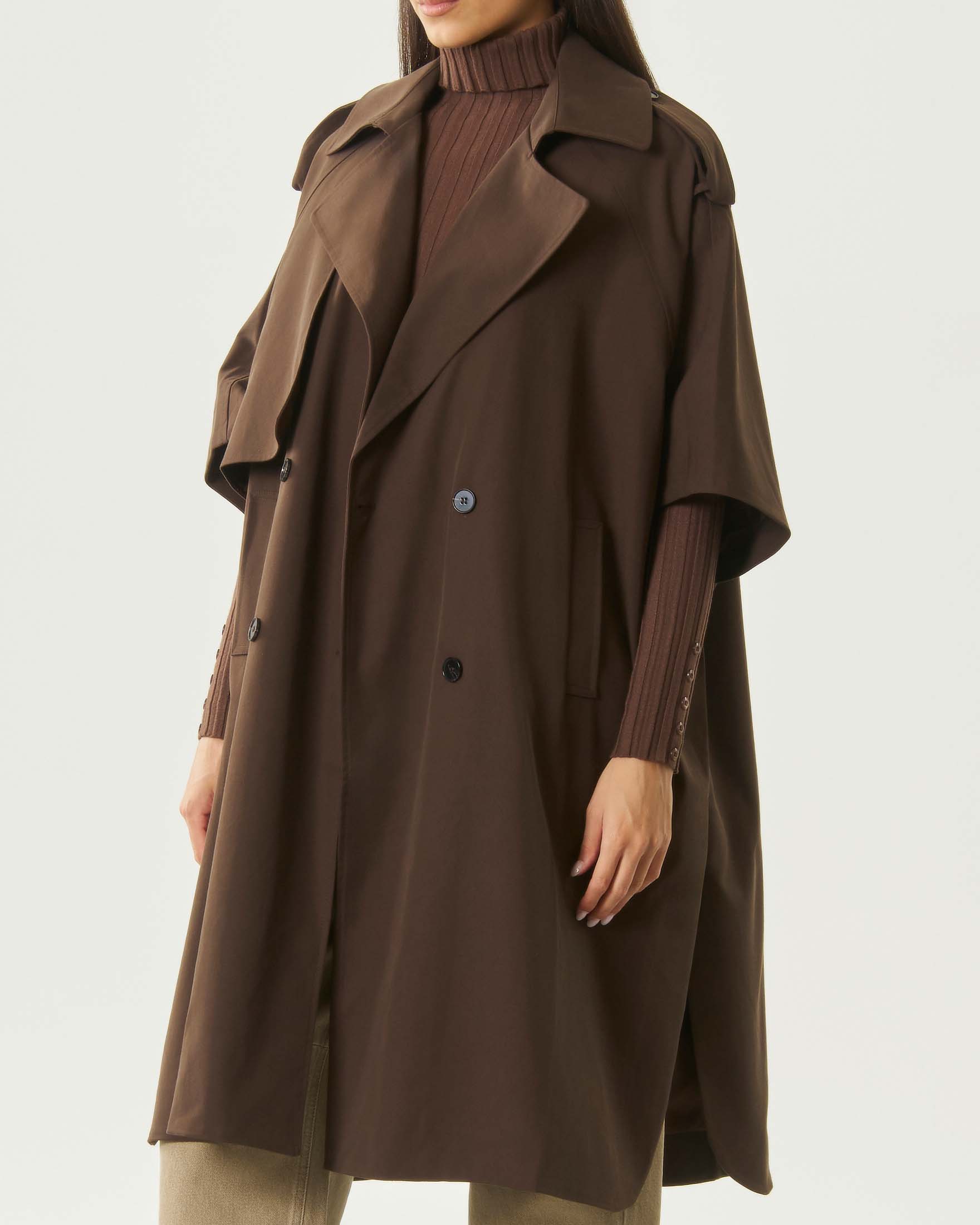 Trench over Attentif marrone in misto cotone a mezze maniche e chiusura doppiopetto image