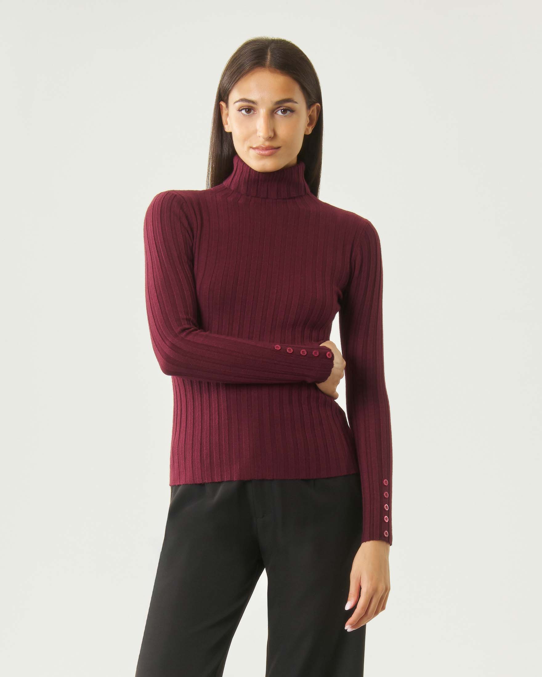 Maglia dolcevita leggera Hlo! color vino in misto viscosa a coste