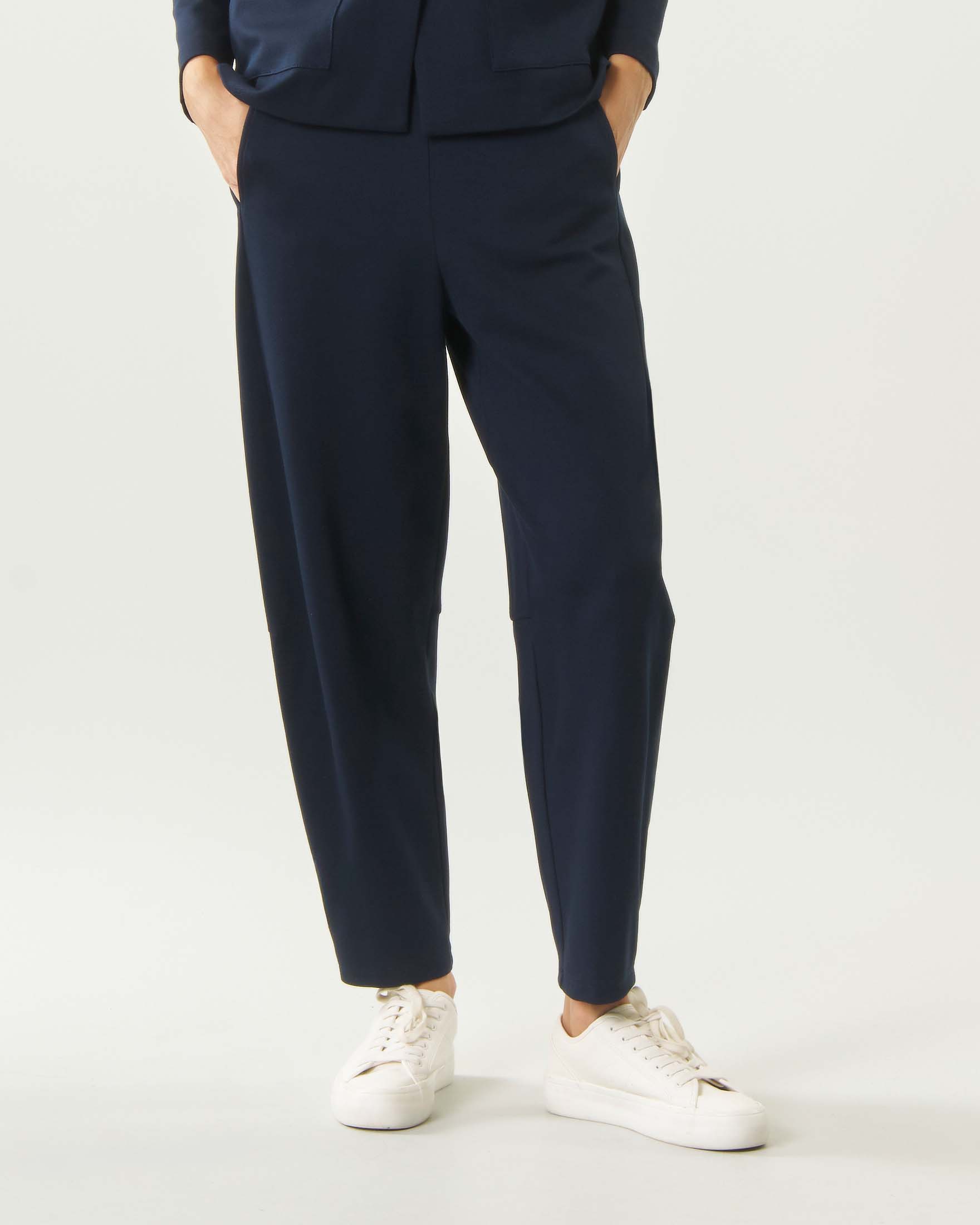 Pantaloni tricot balloon Jurerê blu in misto viscosa con tasche alla francese e vita elasticizzata