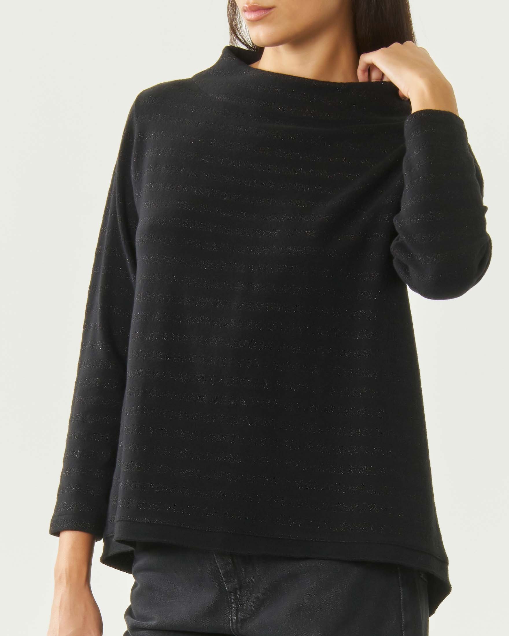 Maglia ampia maniche lunghe Jurerê marrone a righe in cotone con filo lamé e collo a cratere image