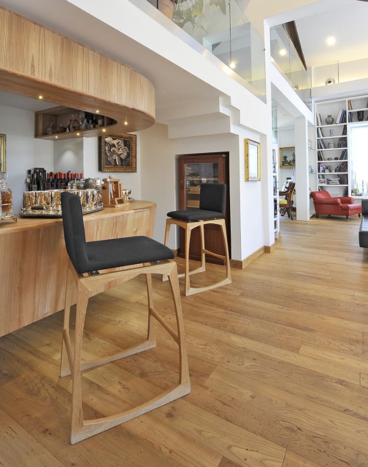 Elm floors and bar counter