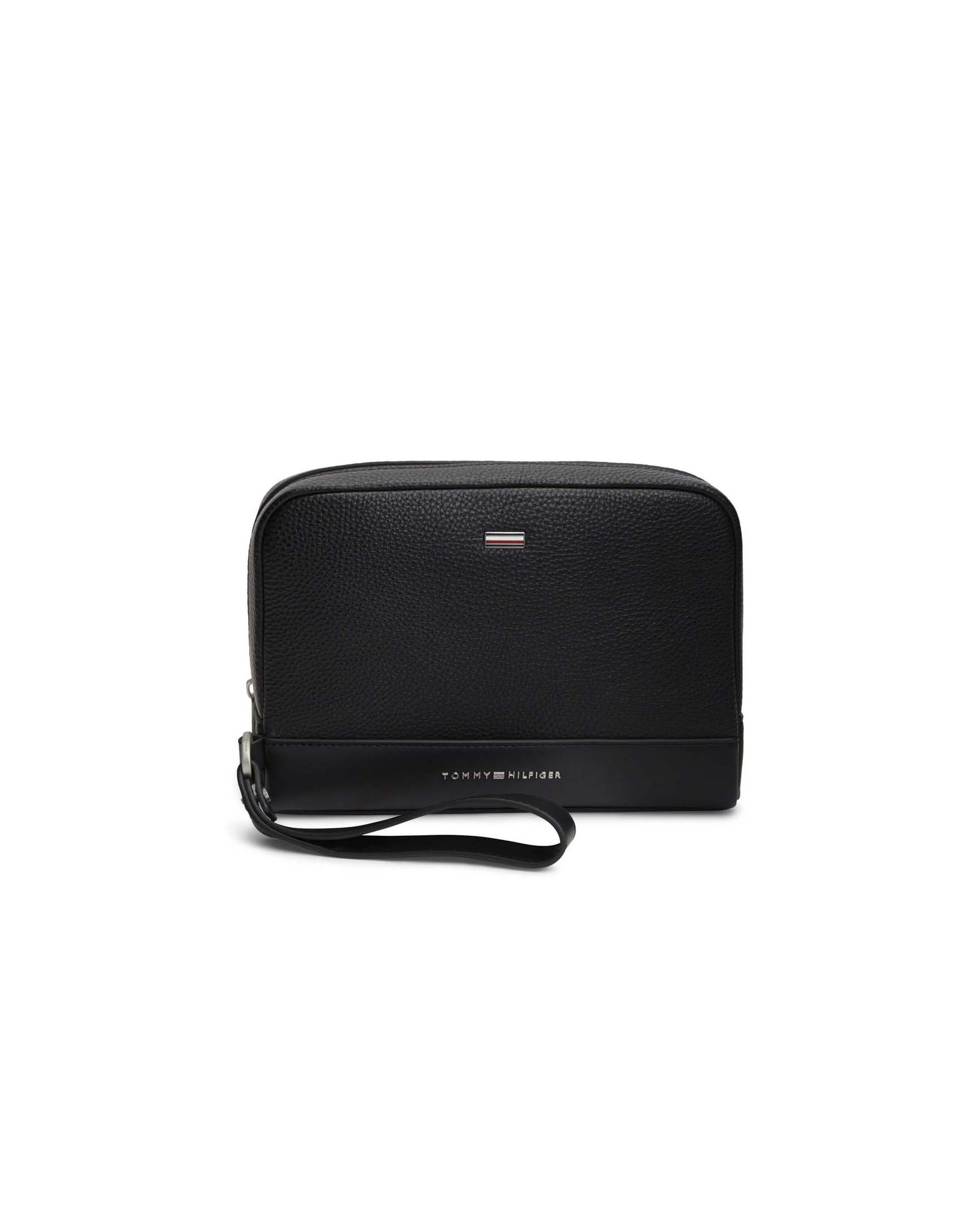 Pochette Tommy Hilfiger nera in similpelle martellata
