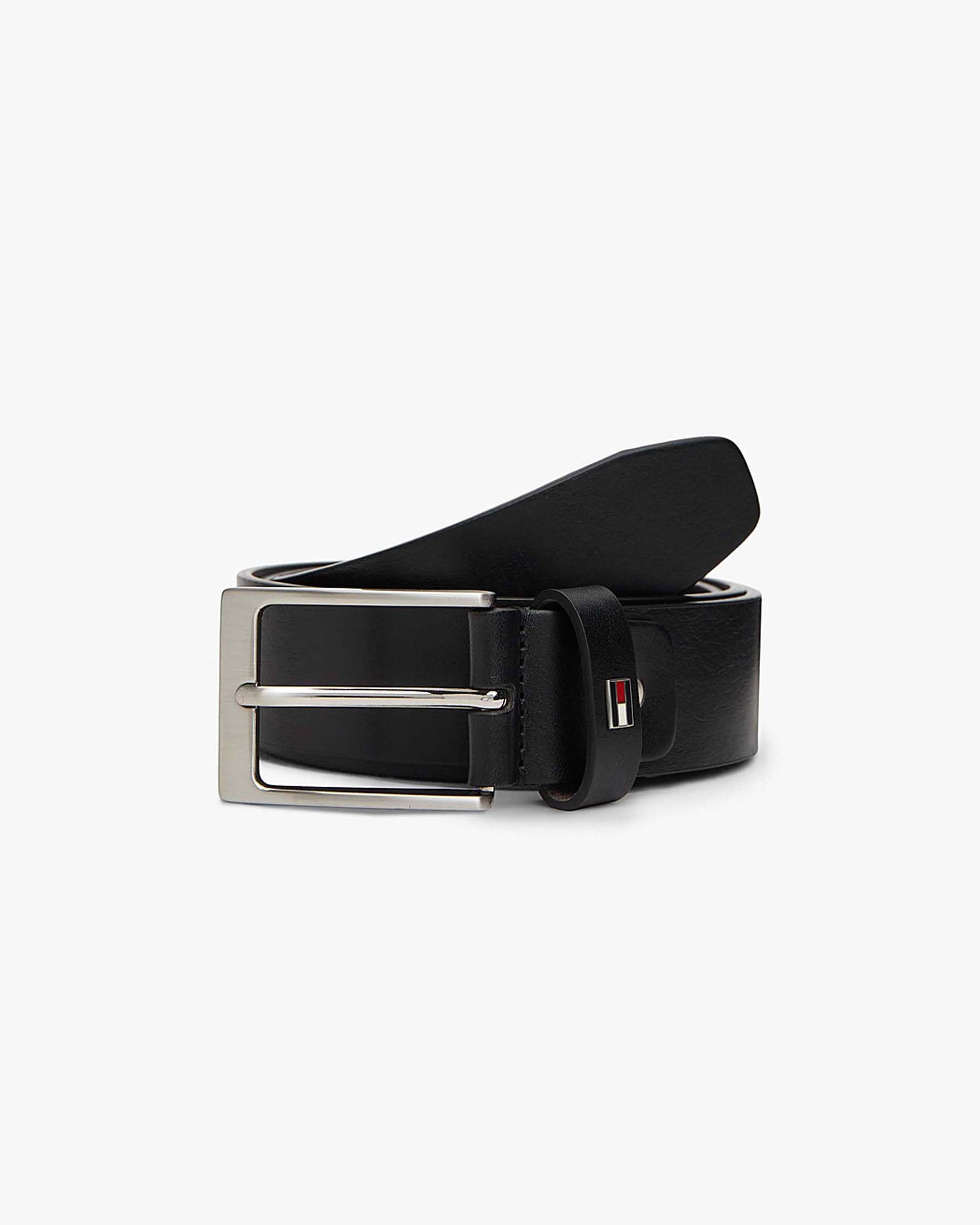 Cintura Tommy Jeans nera in pelle con fibbia rettangolare