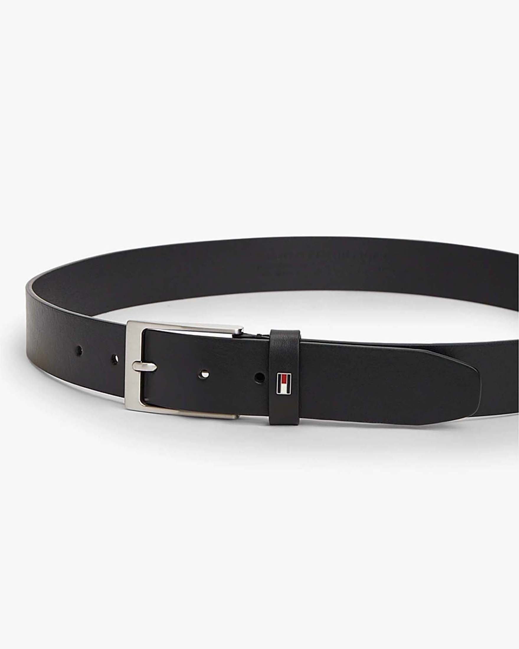 Cintura Tommy Jeans nera in pelle con fibbia rettangolare image