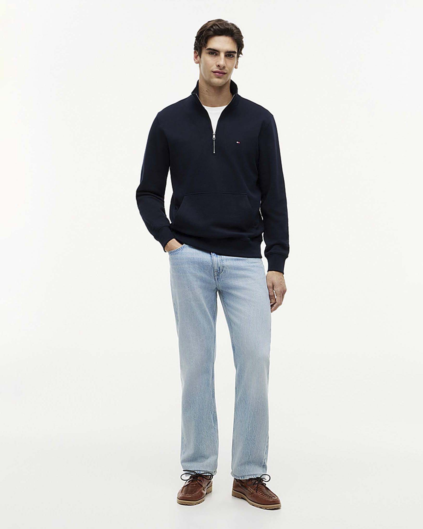 Felpa Tommy Hilfiger blu in cotone con mezza zip