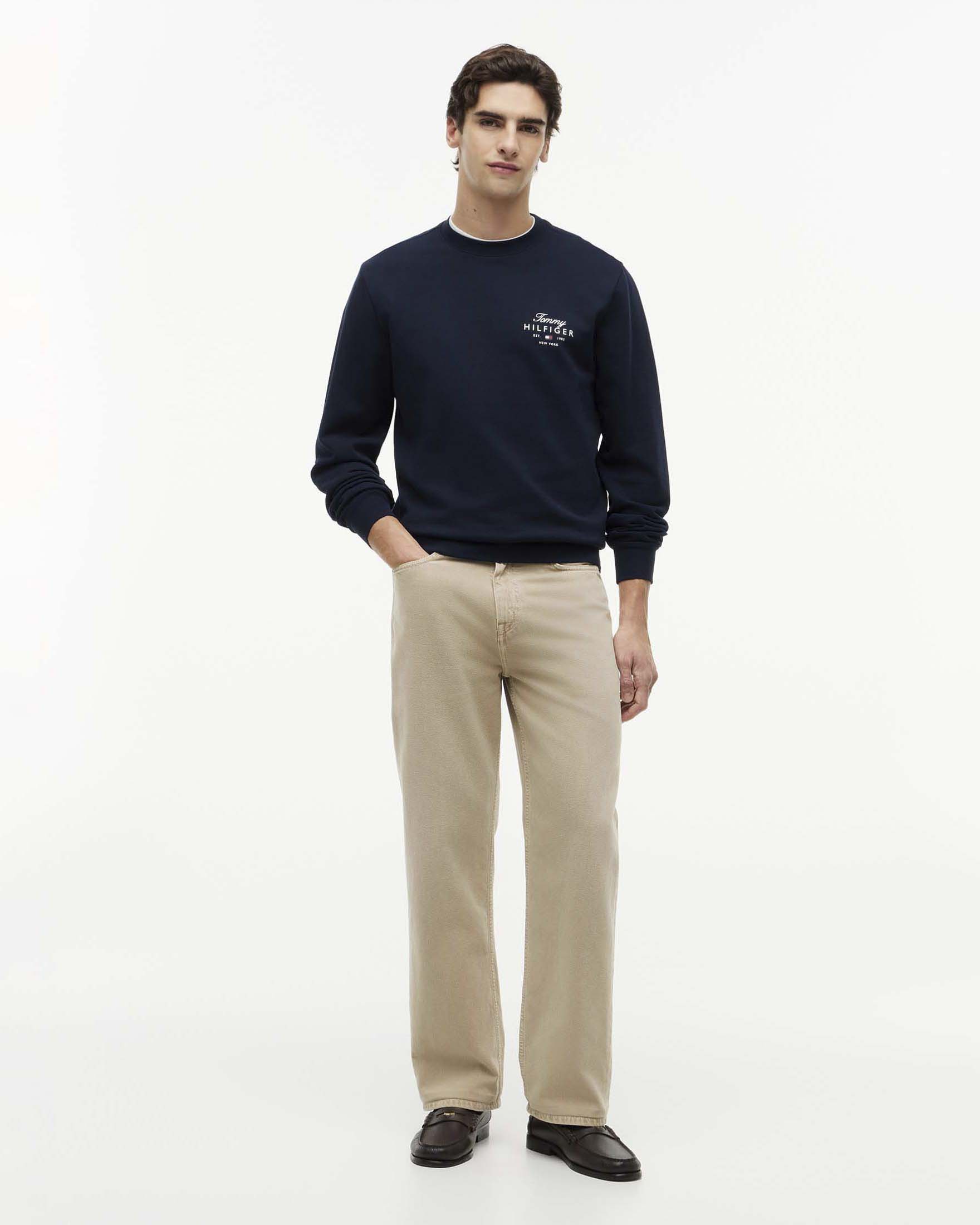 Felpa blu girocollo Tommy Hilfiger con logo Script Stack