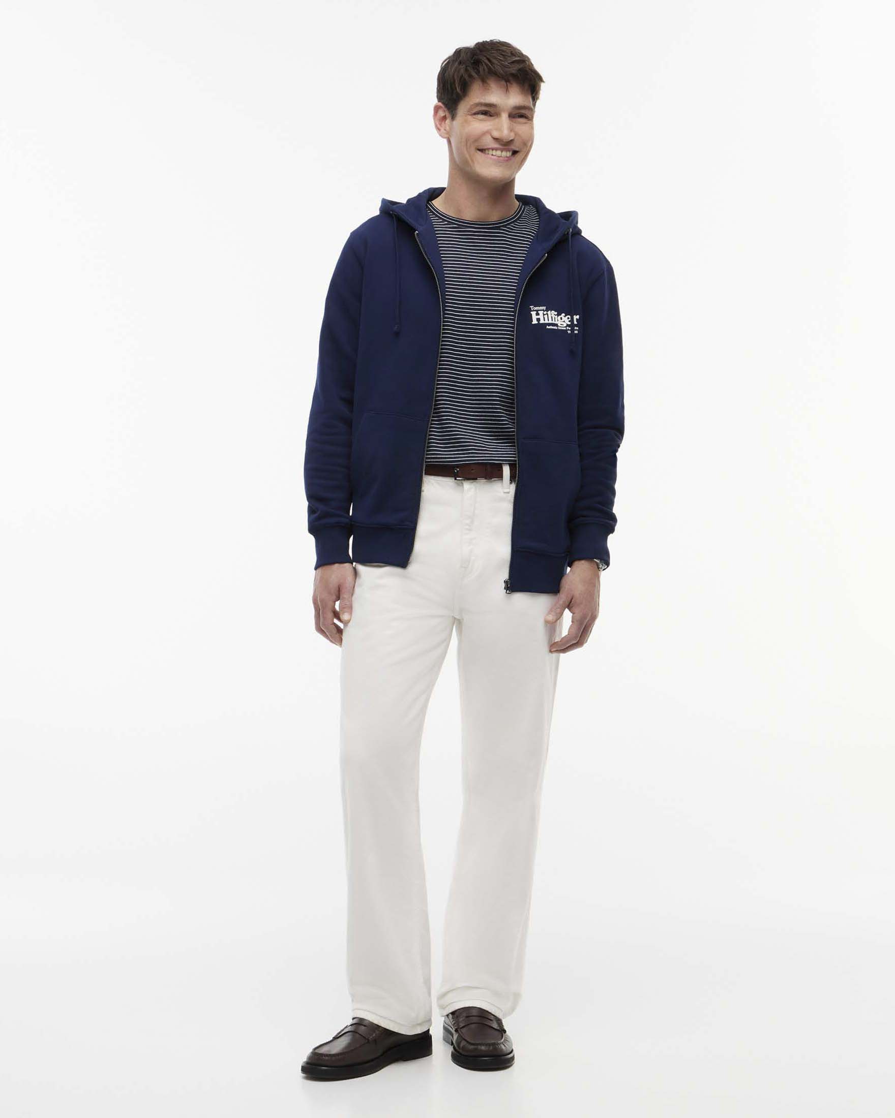 Felpa Tommy Hilfiger con cappuccio apertura zip e logo Nautical