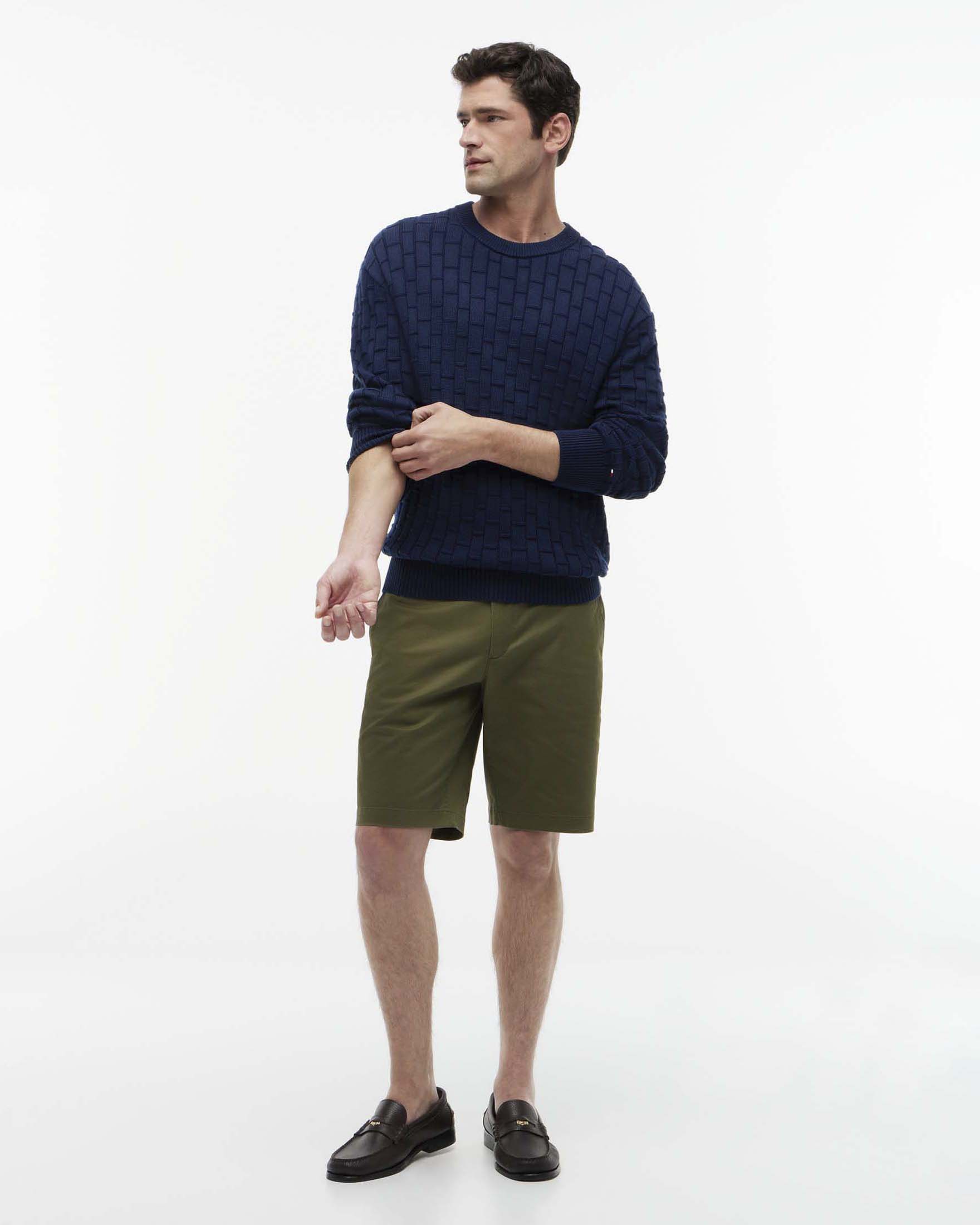 Maglia blu girocolloTommy Hilfiger relaxed fit in cotone con lavorazione in rilievo