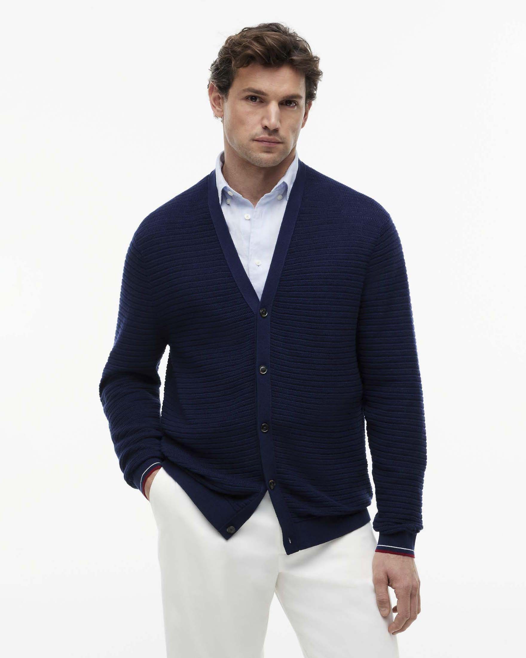 Cardigan blu Tommy Hilfiger relaxed fit in cotone seta e cashmere image